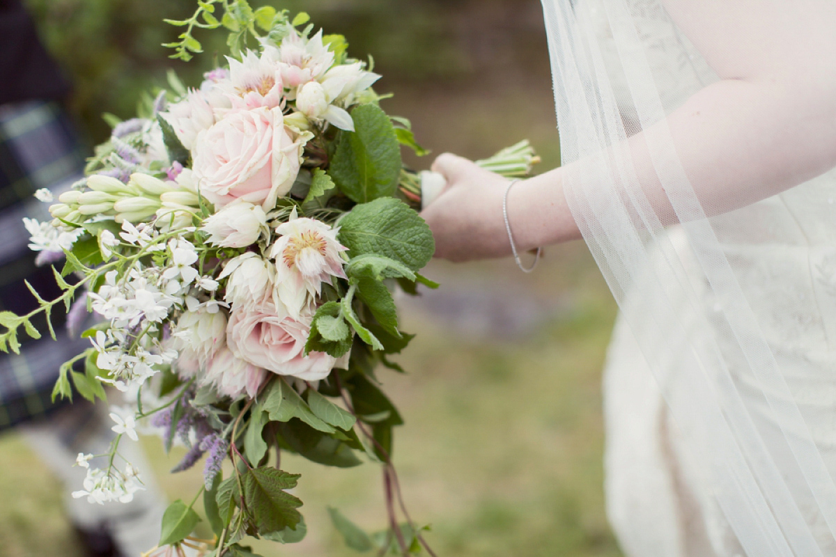 Kimberley wore 'Mystere' by Claire Pettibone for her ethereal and elegant Midsummer Nights Dream inspired wedding at Cottiers in Glasgow. Photography by Craig & Eva Sanders.