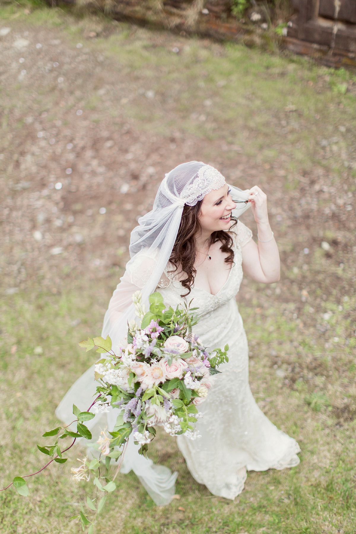 Kimberley wore 'Mystere' by Claire Pettibone for her ethereal and elegant Midsummer Nights Dream inspired wedding at Cottiers in Glasgow. Photography by Craig & Eva Sanders.