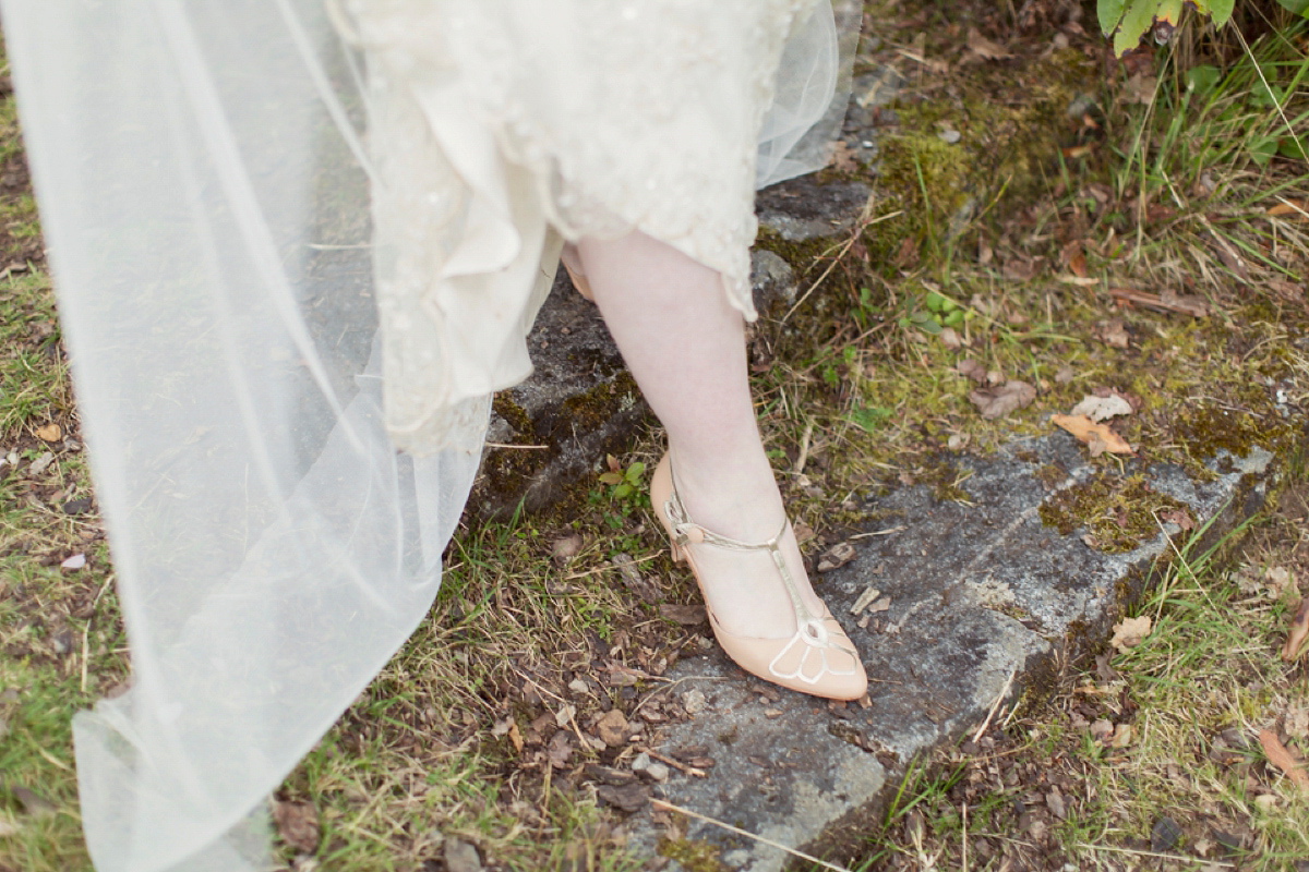 Kimberley wore 'Mystere' by Claire Pettibone for her ethereal and elegant Midsummer Nights Dream inspired wedding at Cottiers in Glasgow. Photography by Craig & Eva Sanders.