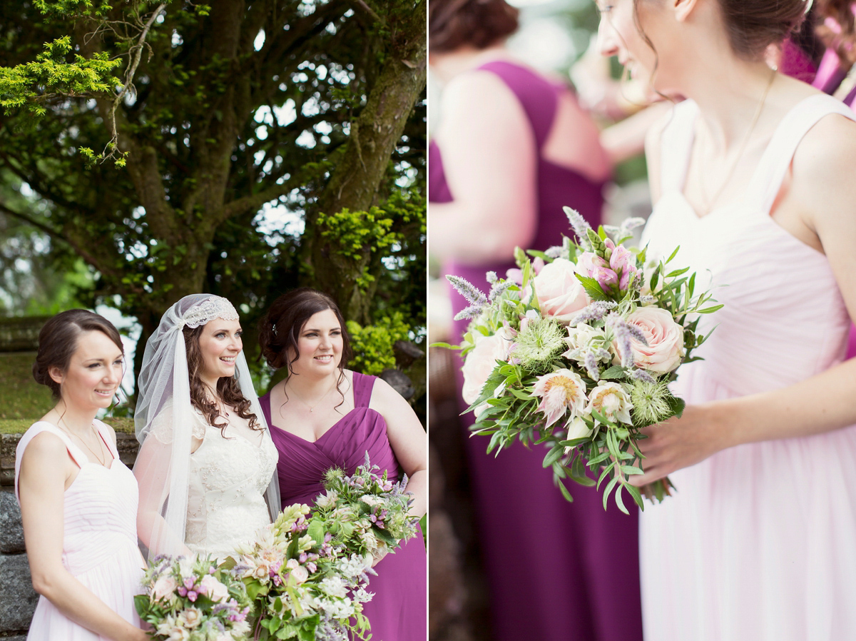 Kimberley wore 'Mystere' by Claire Pettibone for her ethereal and elegant Midsummer Nights Dream inspired wedding at Cottiers in Glasgow. Photography by Craig & Eva Sanders.