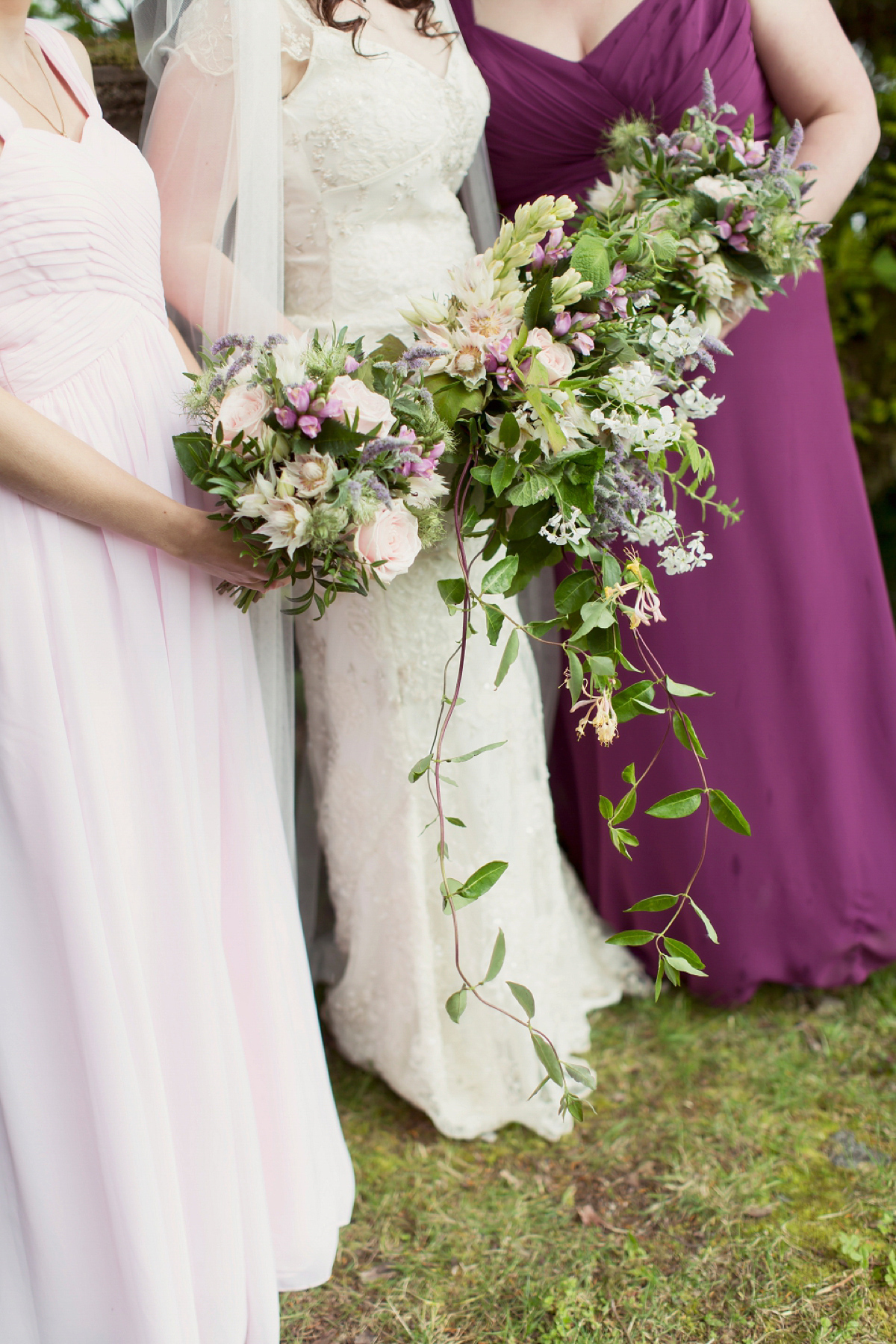 Kimberley wore 'Mystere' by Claire Pettibone for her ethereal and elegant Midsummer Nights Dream inspired wedding at Cottiers in Glasgow. Photography by Craig & Eva Sanders.