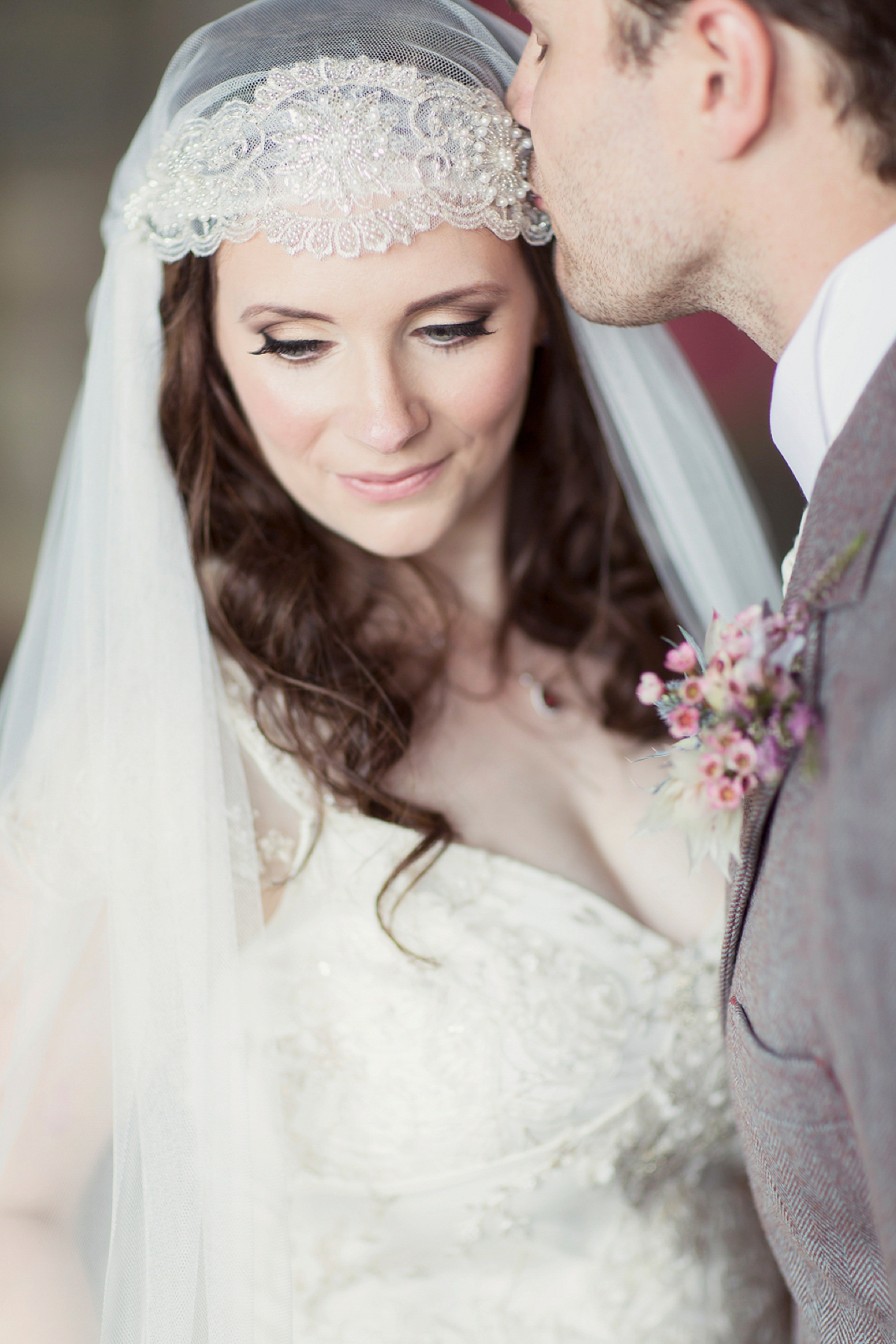 Kimberley wore 'Mystere' by Claire Pettibone for her ethereal and elegant Midsummer Nights Dream inspired wedding at Cottiers in Glasgow. Photography by Craig & Eva Sanders.