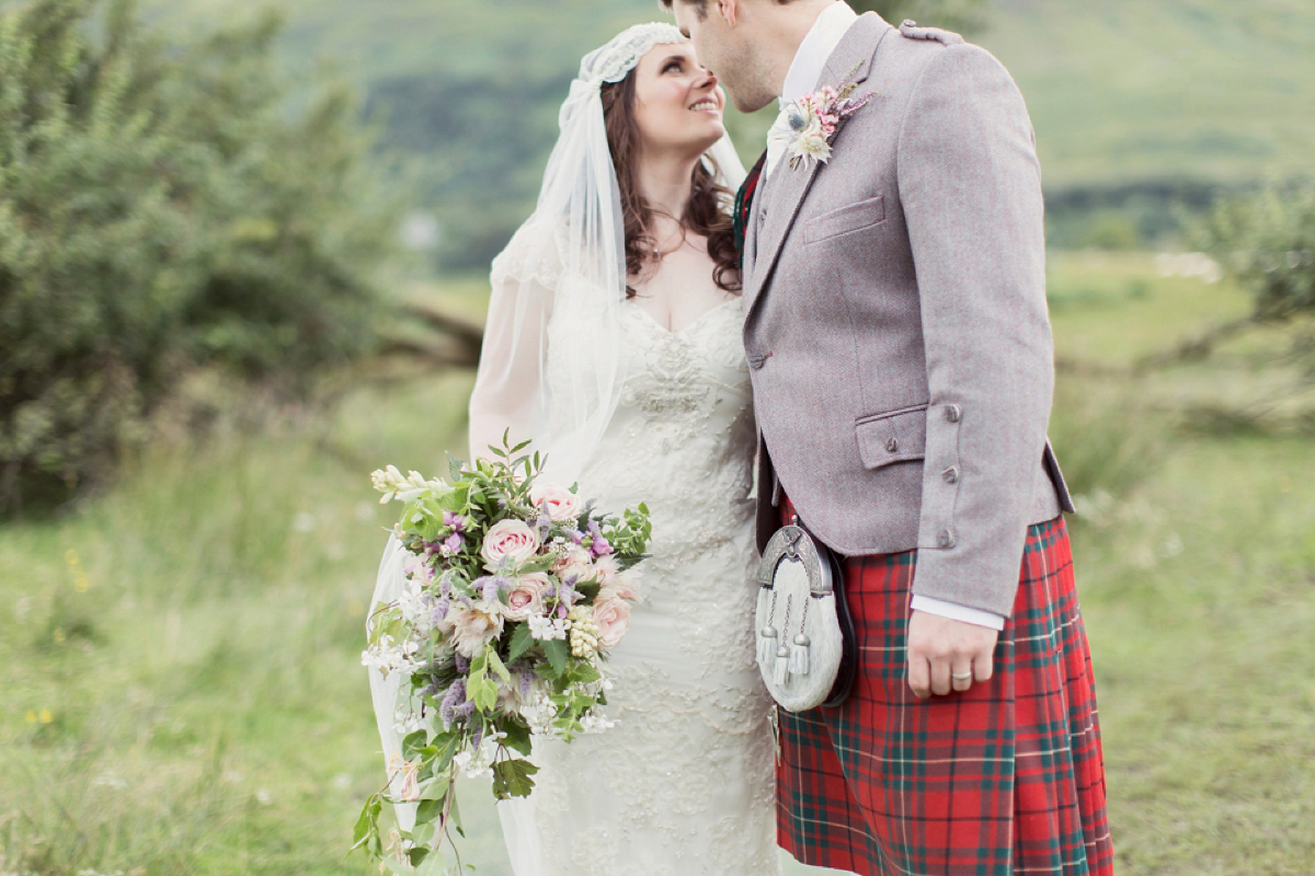 Kimberley wore 'Mystere' by Claire Pettibone for her ethereal and elegant Midsummer Nights Dream inspired wedding at Cottiers in Glasgow. Photography by Craig & Eva Sanders.