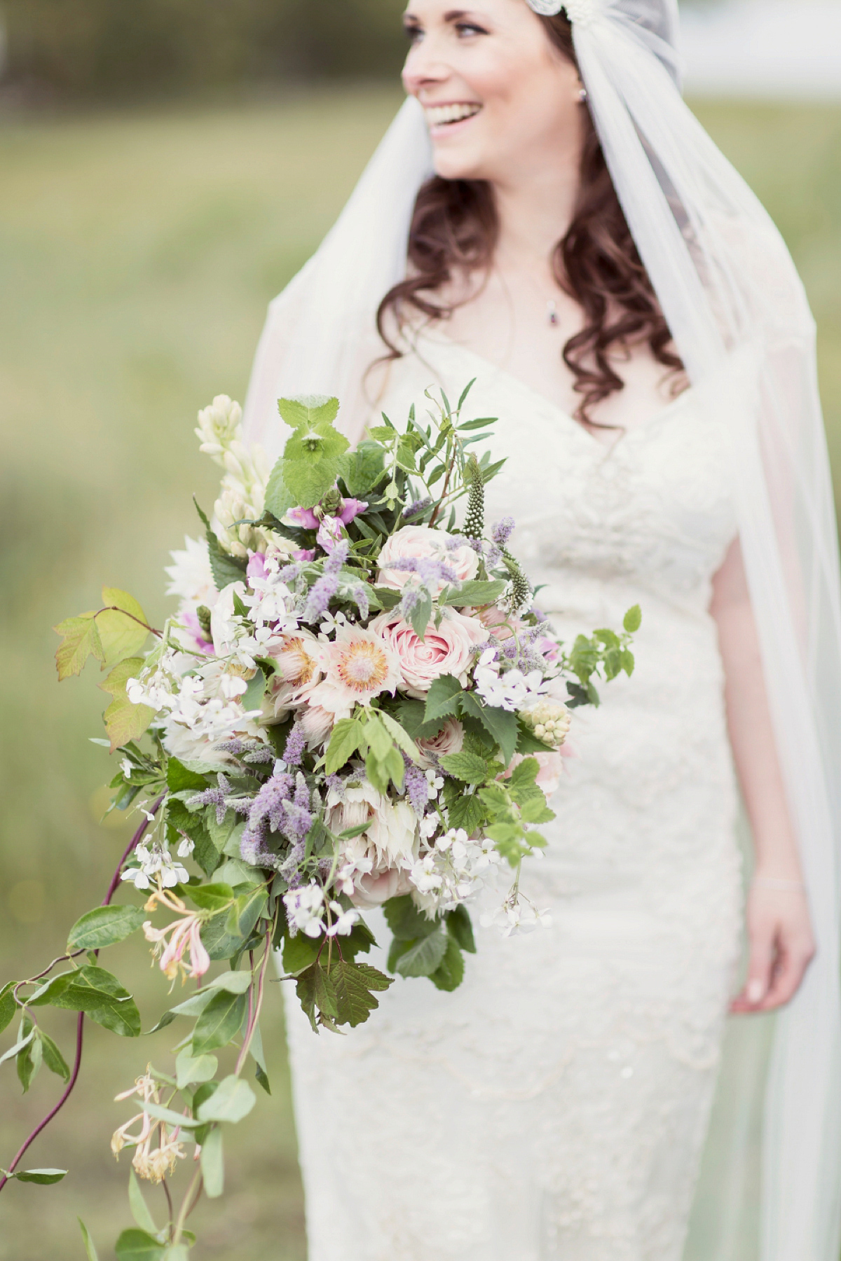 Kimberley wore 'Mystere' by Claire Pettibone for her ethereal and elegant Midsummer Nights Dream inspired wedding at Cottiers in Glasgow. Photography by Craig & Eva Sanders.