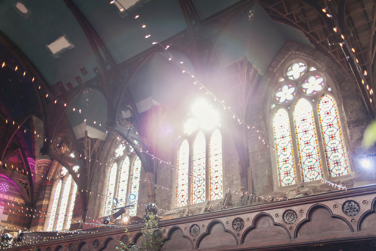 Kimberley wore 'Mystere' by Claire Pettibone for her ethereal and elegant Midsummer Nights Dream inspired wedding at Cottiers in Glasgow. Photography by Craig & Eva Sanders.