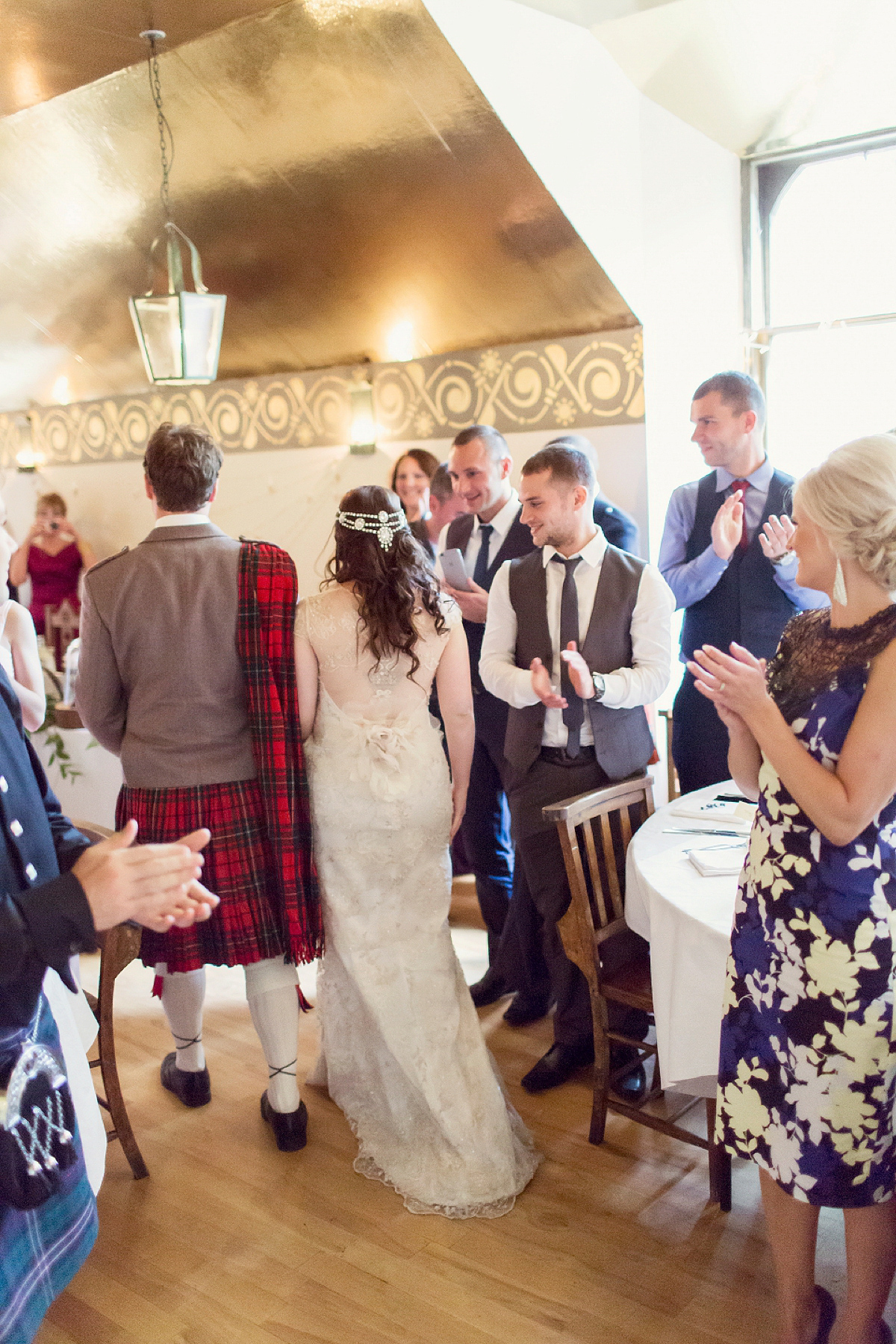 Kimberley wore 'Mystere' by Claire Pettibone for her ethereal and elegant Midsummer Nights Dream inspired wedding at Cottiers in Glasgow. Photography by Craig & Eva Sanders.