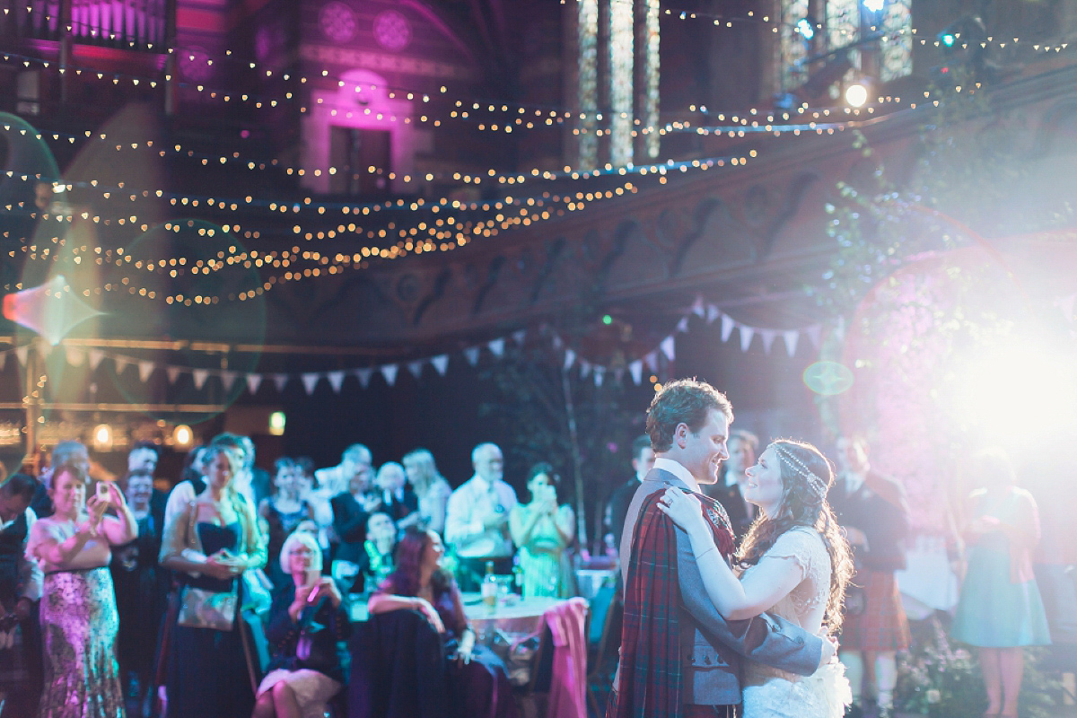 Kimberley wore 'Mystere' by Claire Pettibone for her ethereal and elegant Midsummer Nights Dream inspired wedding at Cottiers in Glasgow. Photography by Craig & Eva Sanders.