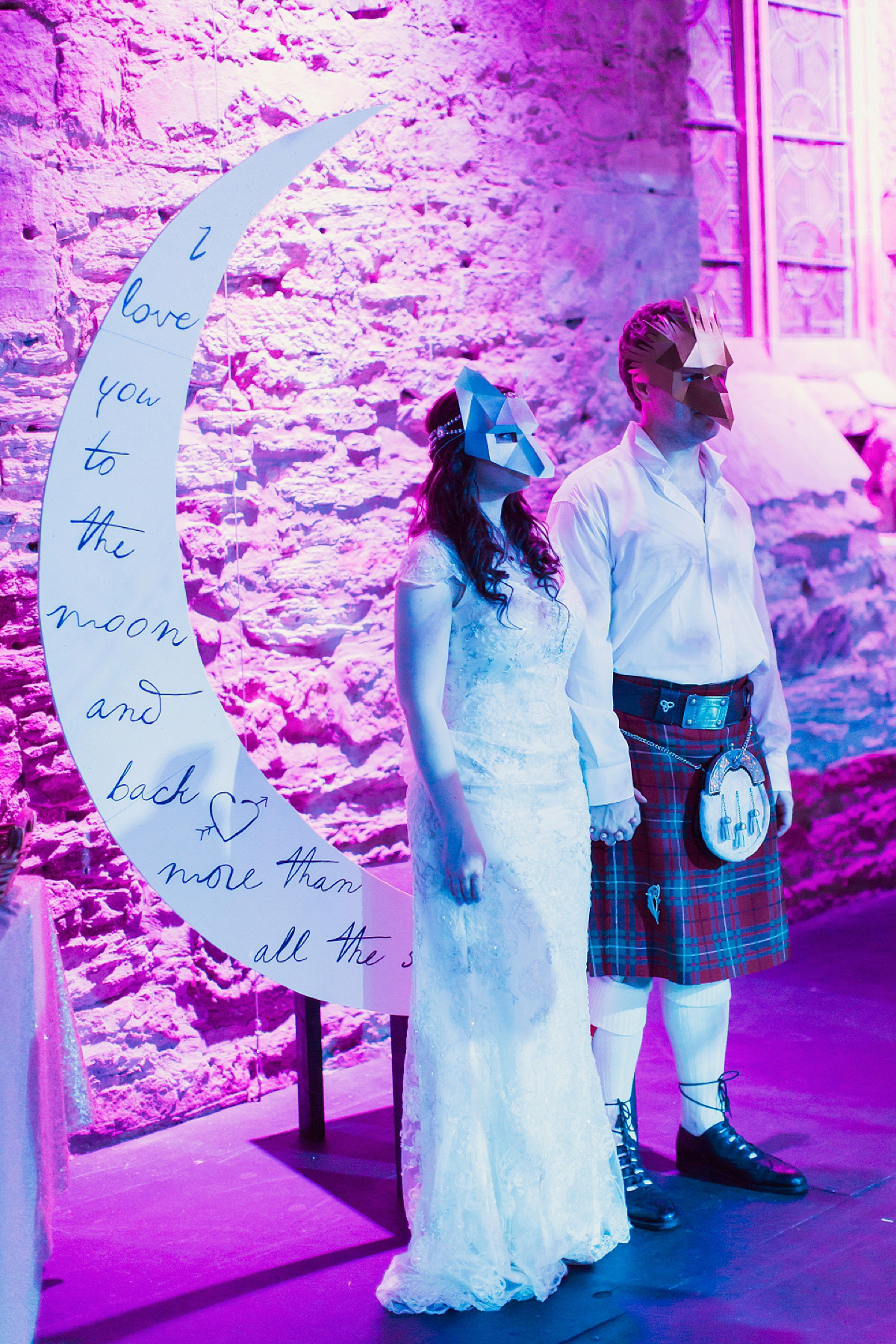 Kimberley wore 'Mystere' by Claire Pettibone for her ethereal and elegant Midsummer Nights Dream inspired wedding at Cottiers in Glasgow. Photography by Craig & Eva Sanders.