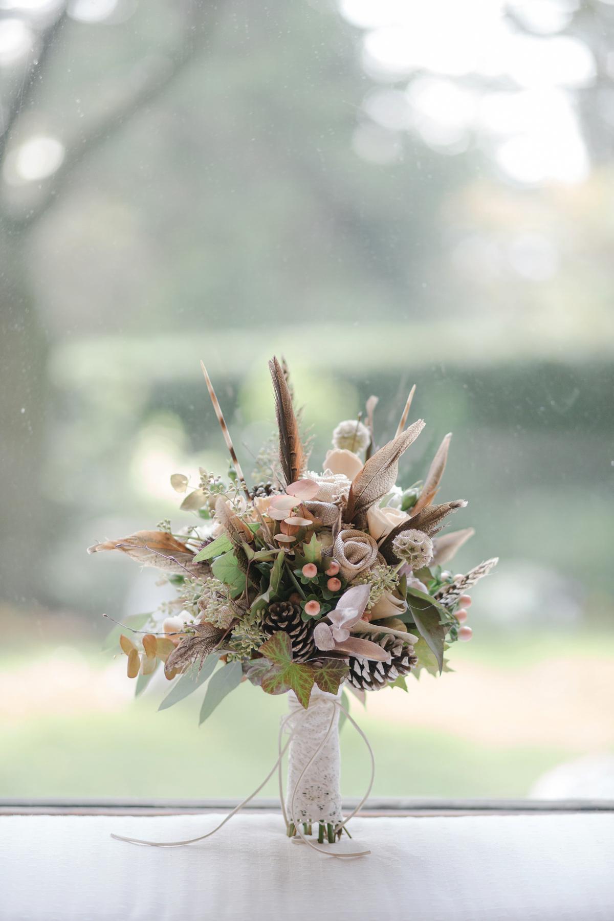 Julia wore the Leila gown by Jenny Packham for her rustic, Autumn wedding at The Byre at Inchyra. Photography by Jen Owens.