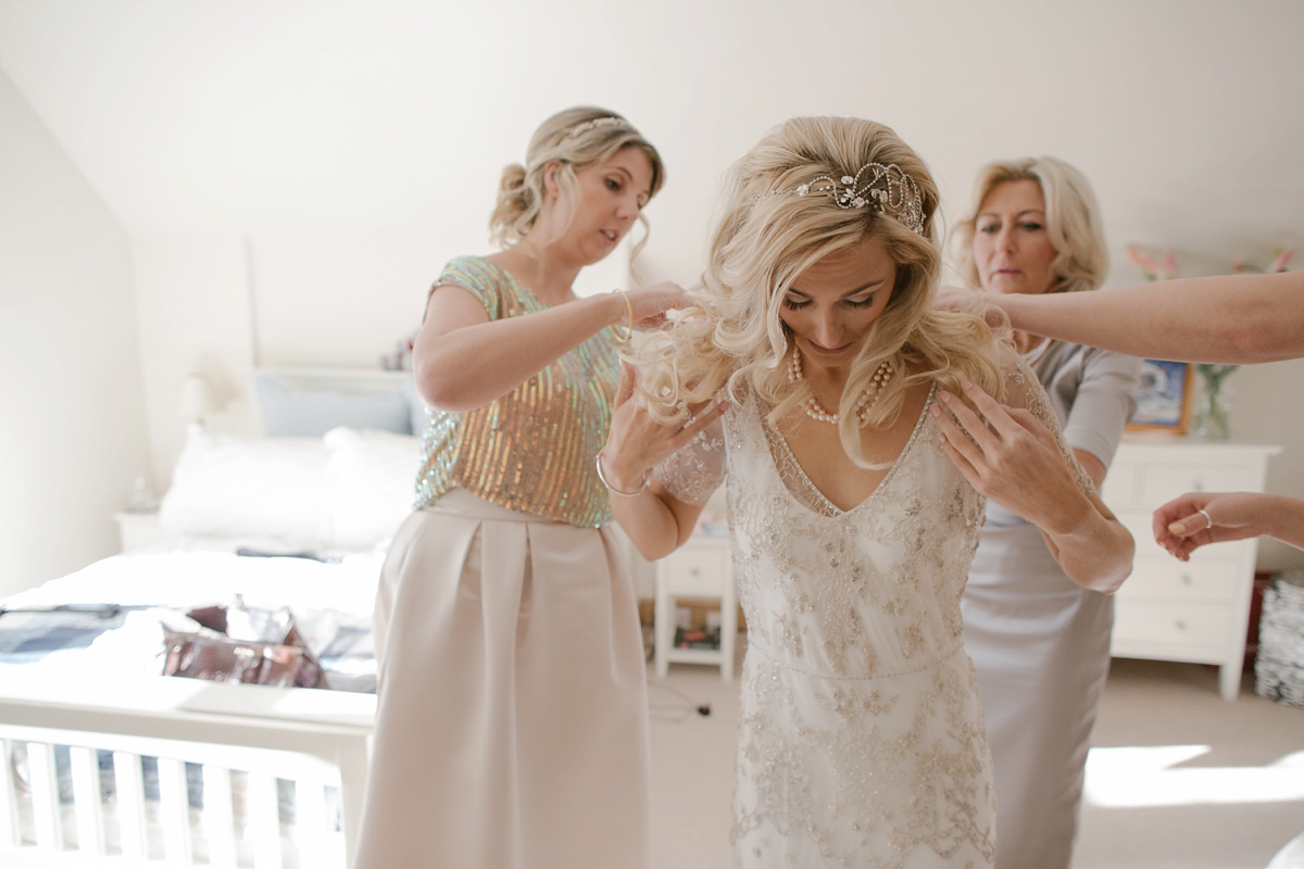 Julia wore the Leila gown by Jenny Packham for her rustic, Autumn wedding at The Byre at Inchyra. Photography by Jen Owens.