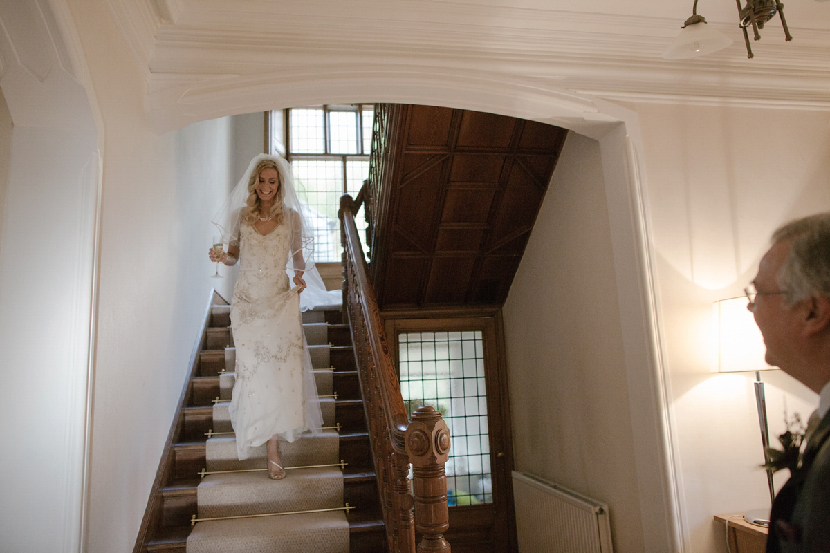 Julia wore the Leila gown by Jenny Packham for her rustic, Autumn wedding at The Byre at Inchyra. Photography by Jen Owens.