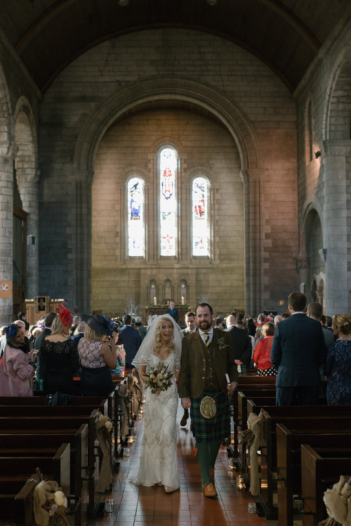 Julia wore the Leila gown by Jenny Packham for her rustic, Autumn wedding at The Byre at Inchyra. Photography by Jen Owens.