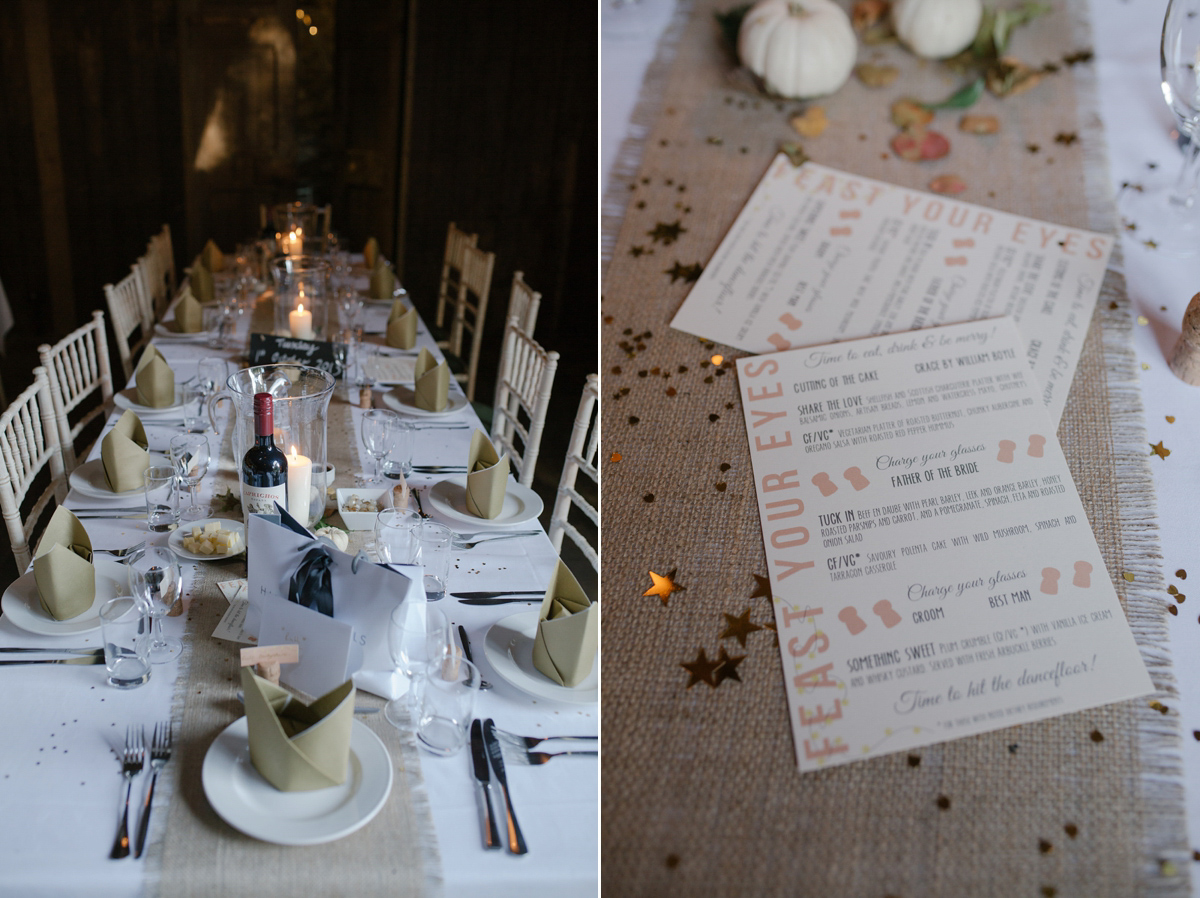 Julia wore the Leila gown by Jenny Packham for her rustic, Autumn wedding at The Byre at Inchyra. Photography by Jen Owens.