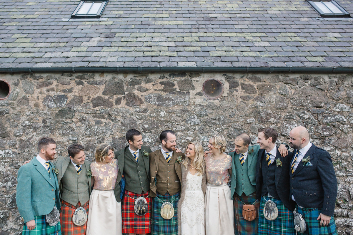 Julia wore the Leila gown by Jenny Packham for her rustic, Autumn wedding at The Byre at Inchyra. Photography by Jen Owens.