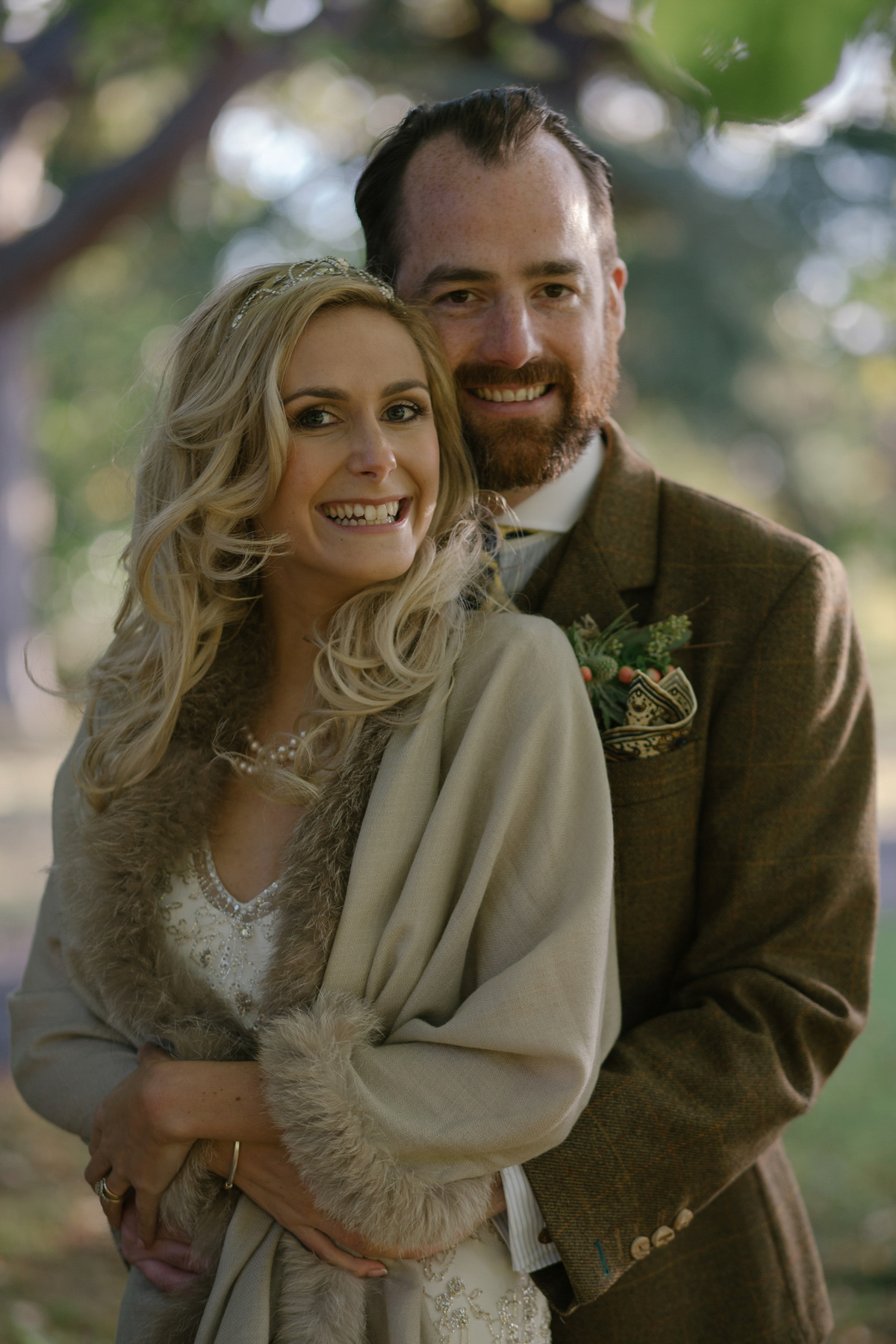 Julia wore the Leila gown by Jenny Packham for her rustic, Autumn wedding at The Byre at Inchyra. Photography by Jen Owens.