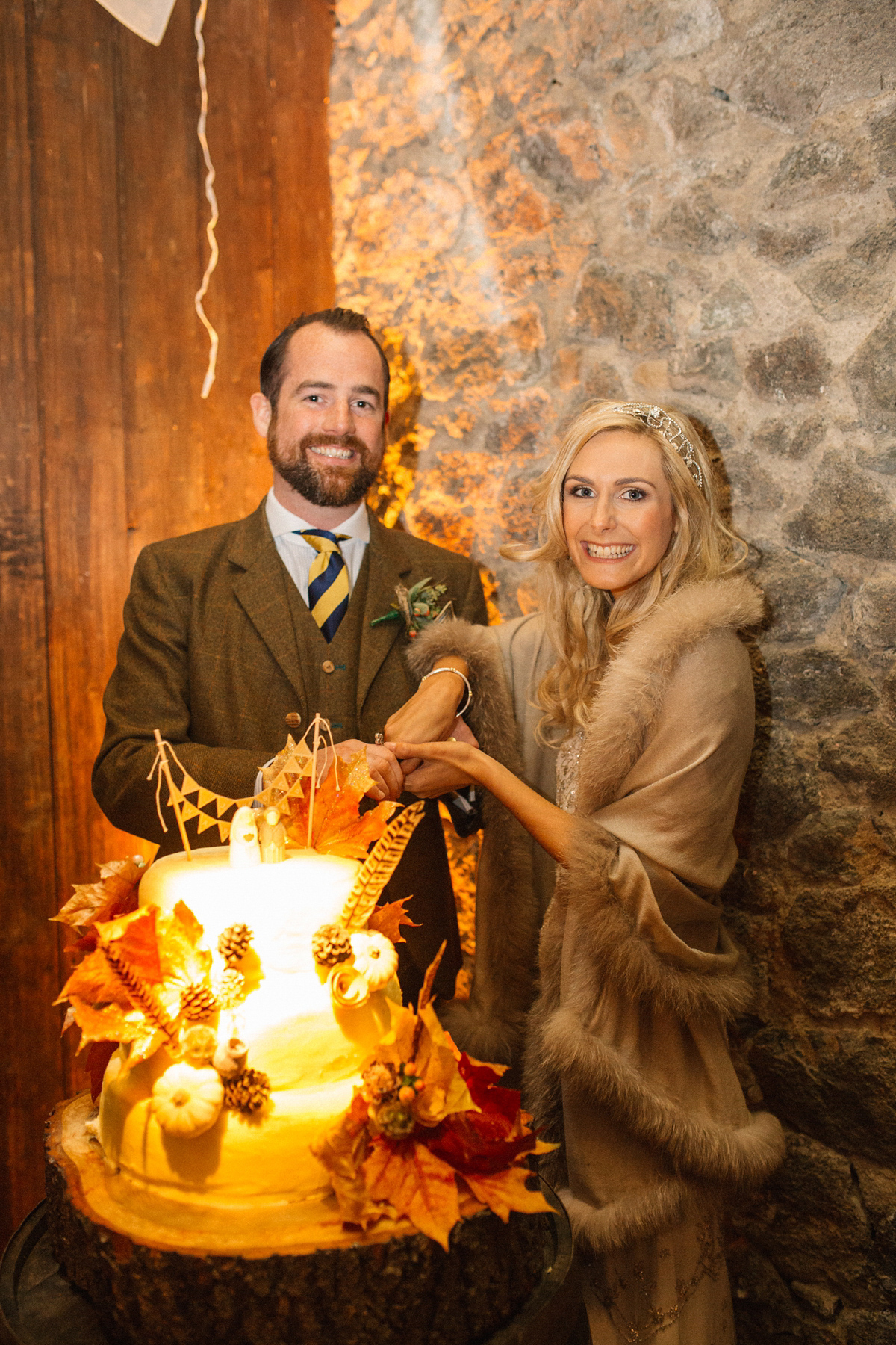 Julia wore the Leila gown by Jenny Packham for her rustic, Autumn wedding at The Byre at Inchyra. Photography by Jen Owens.