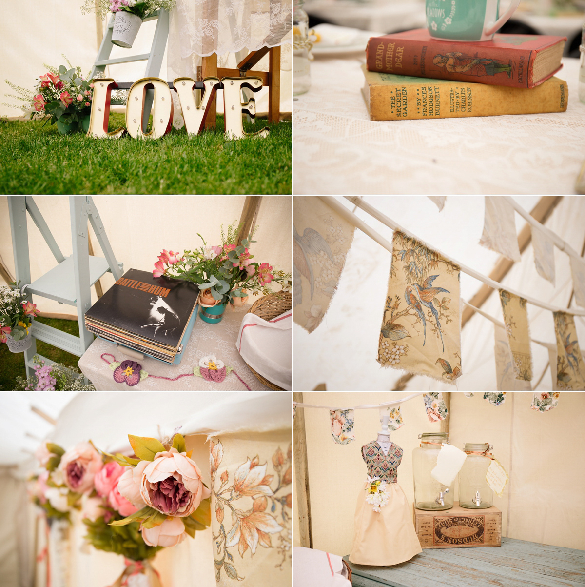 Fran wore a bohemian lace dress for her festival inspired vow renewal held in a meadow. Photography by Joshua Patrick.