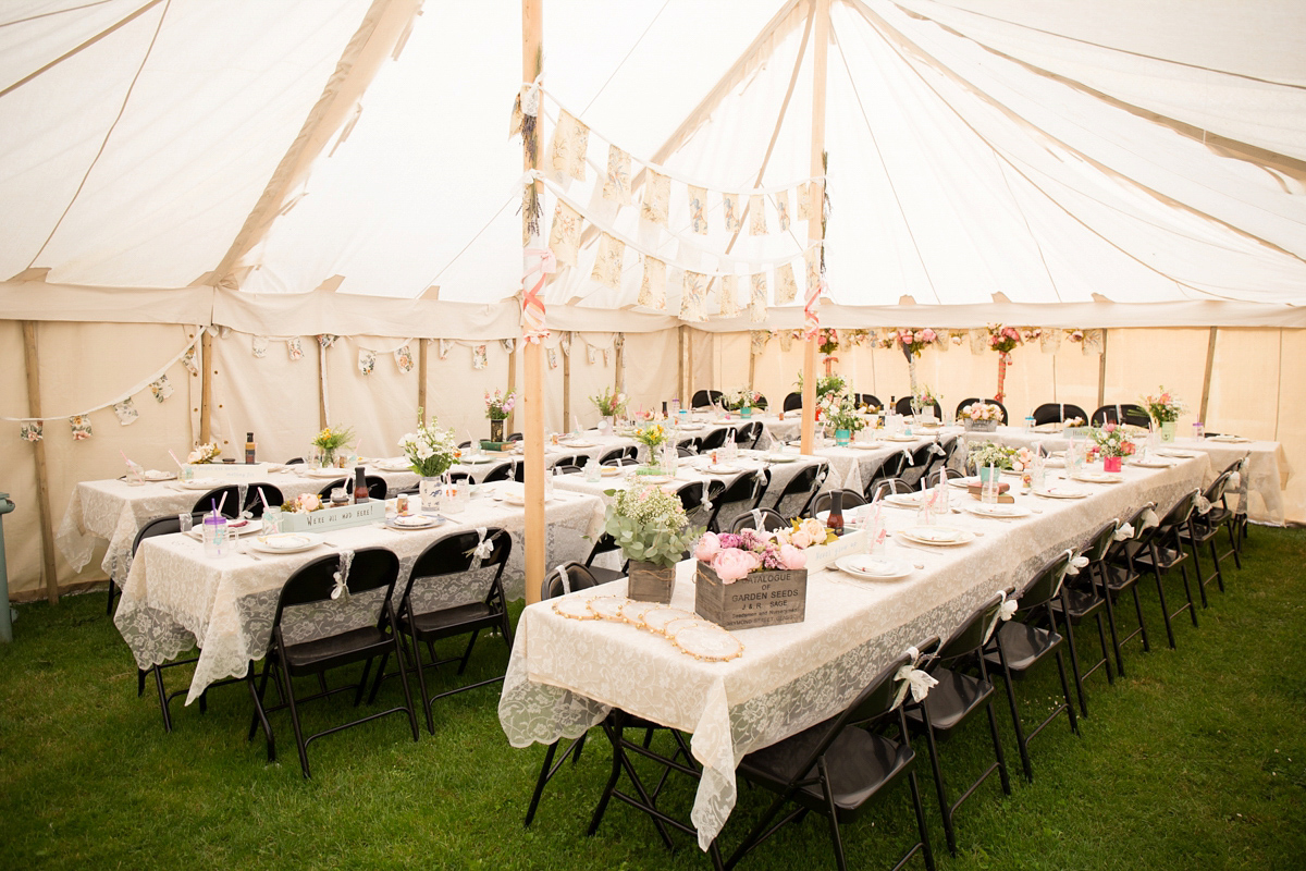 Fran wore a bohemian lace dress for her festival inspired vow renewal held in a meadow. Photography by Joshua Patrick.