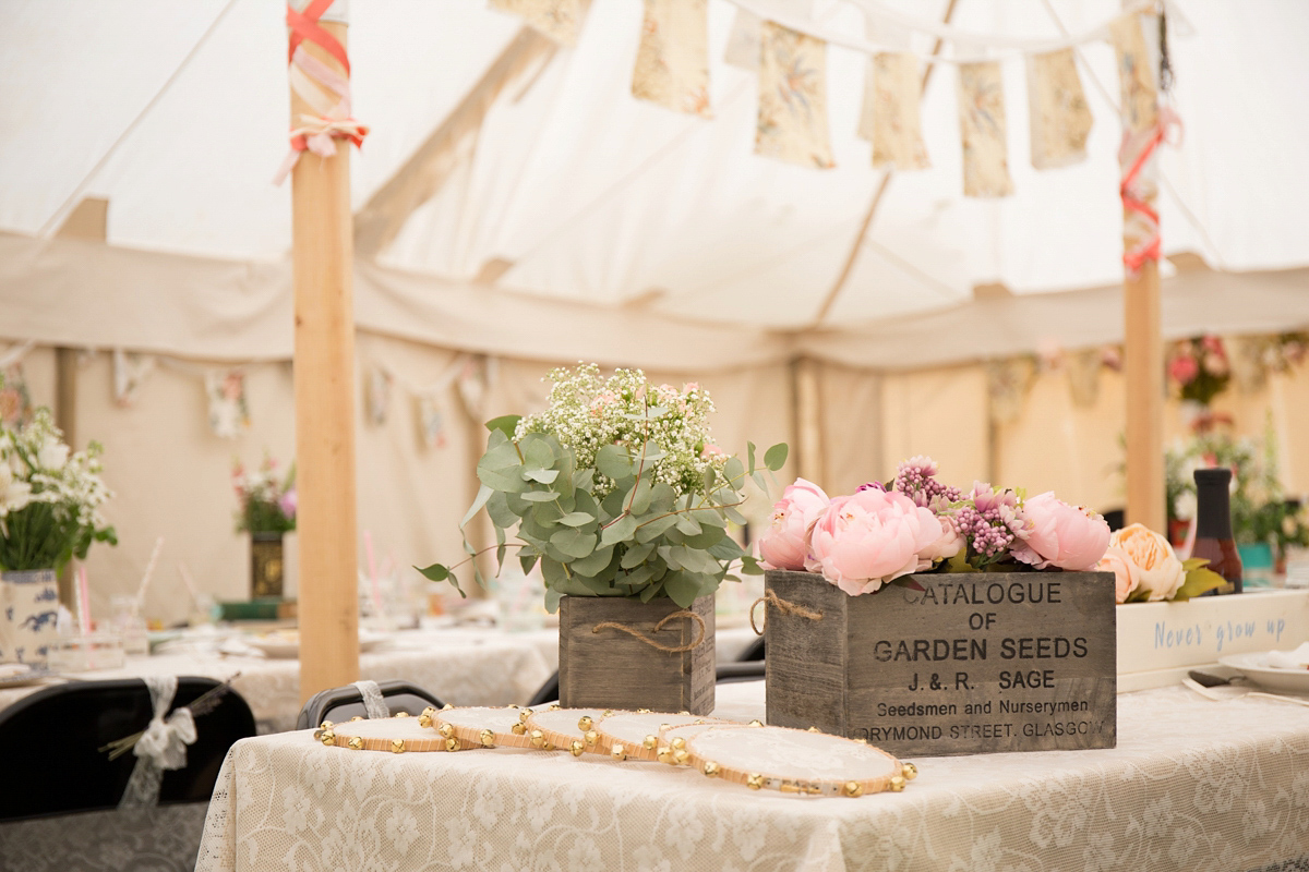 Fran wore a bohemian lace dress for her festival inspired vow renewal held in a meadow. Photography by Joshua Patrick.