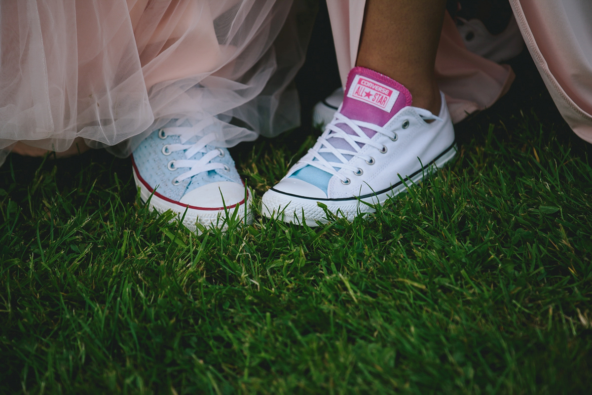 Fran wore a bohemian lace dress for her festival inspired vow renewal held in a meadow. Photography by Joshua Patrick.