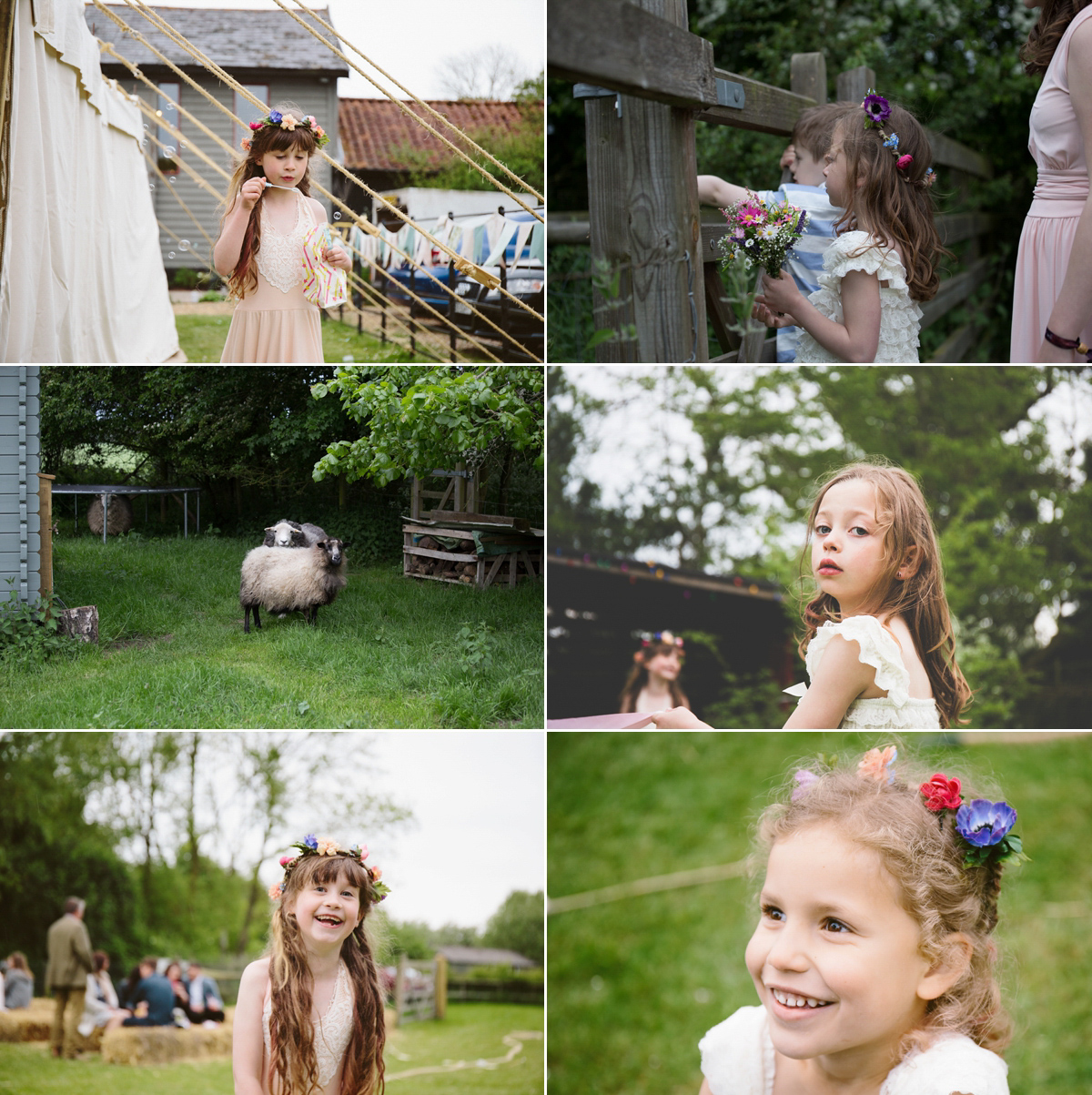 Fran wore a bohemian lace dress for her festival inspired vow renewal held in a meadow. Photography by Joshua Patrick.