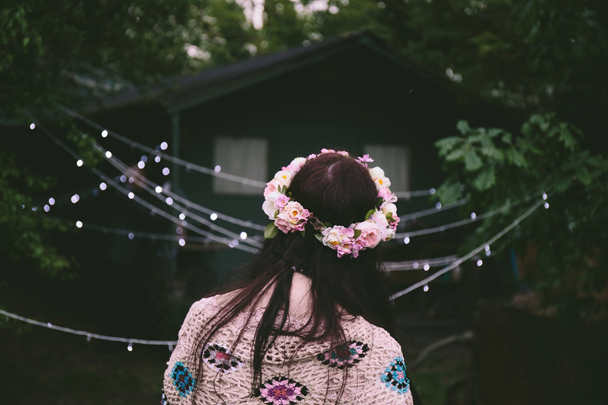 Fran wore a bohemian lace dress for her festival inspired vow renewal held in a meadow. Photography by Joshua Patrick.