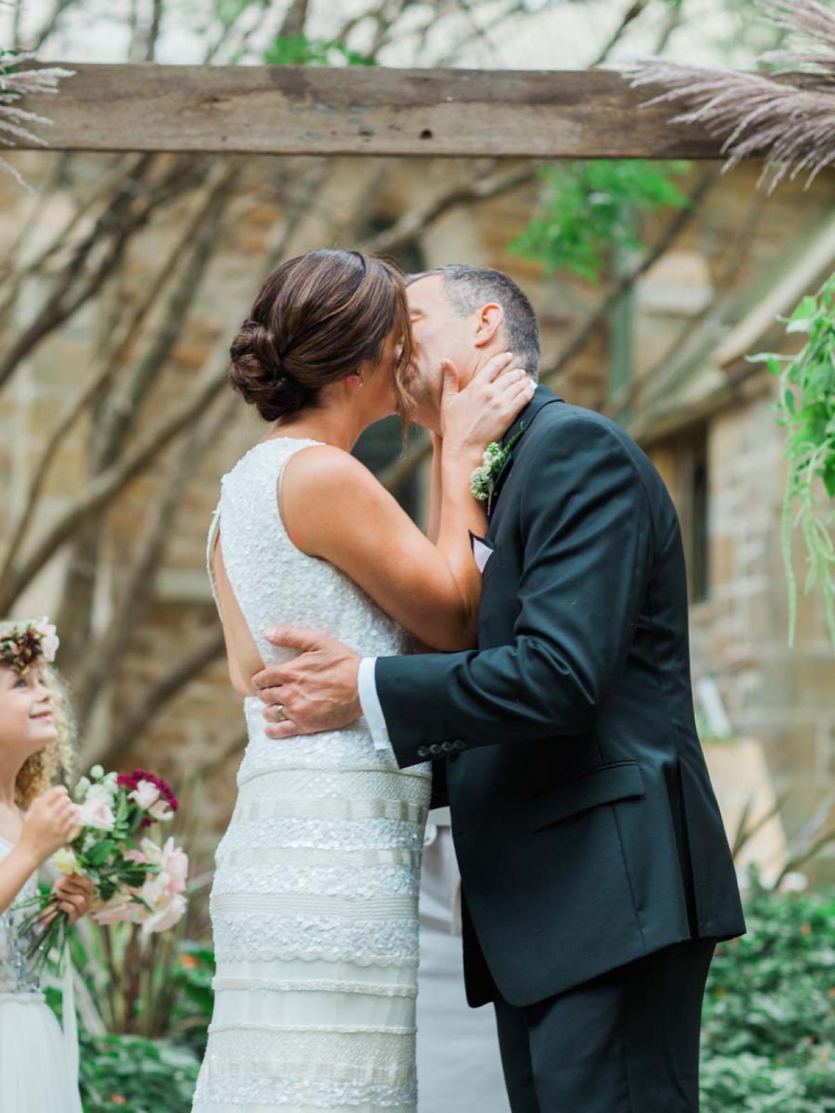 Rebecca wore a Karen Willis Holmes gown for her relaxed and romantic outdoor garden wedding in Australia. Photography by Mr Edwards.