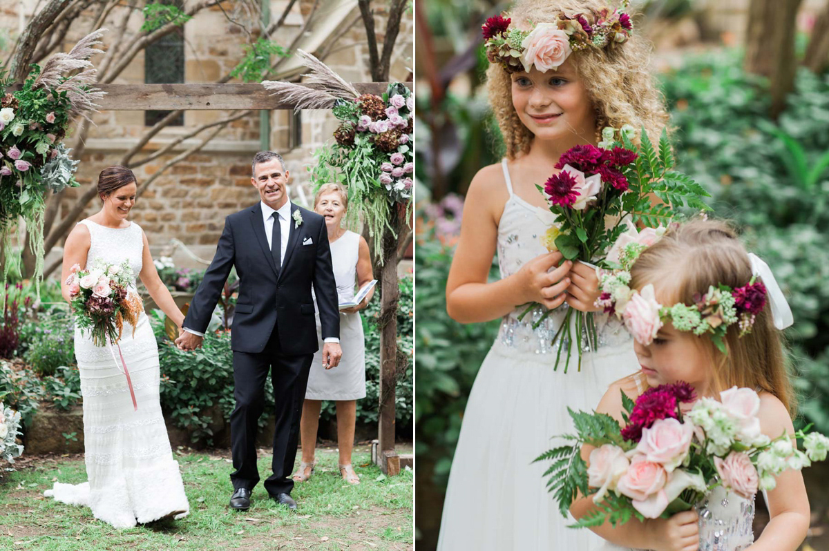 Rebecca wore a Karen Willis Holmes gown for her relaxed and romantic outdoor garden wedding in Australia. Photography by Mr Edwards.