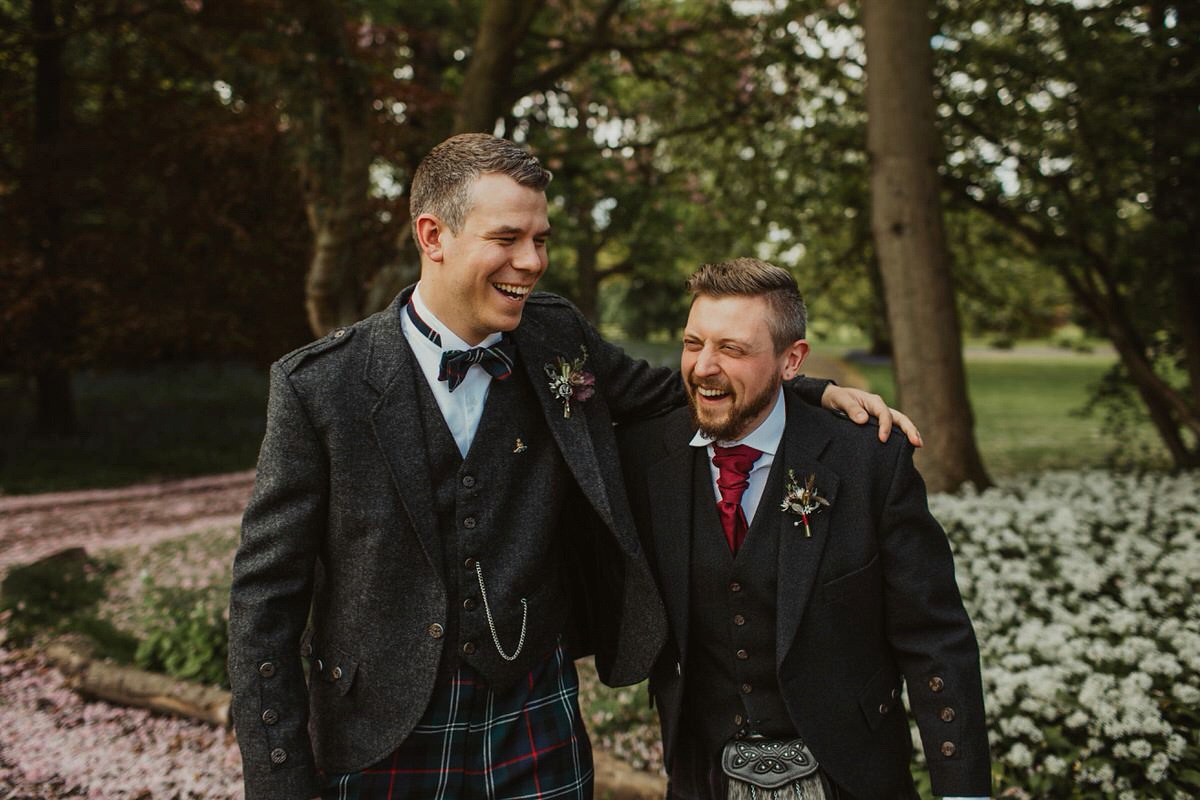 Nicola wears a Stewart Parvin gown for her elegant and romantic 'joining of the clans' inspired Scottish wedding. Photography by The Curries.