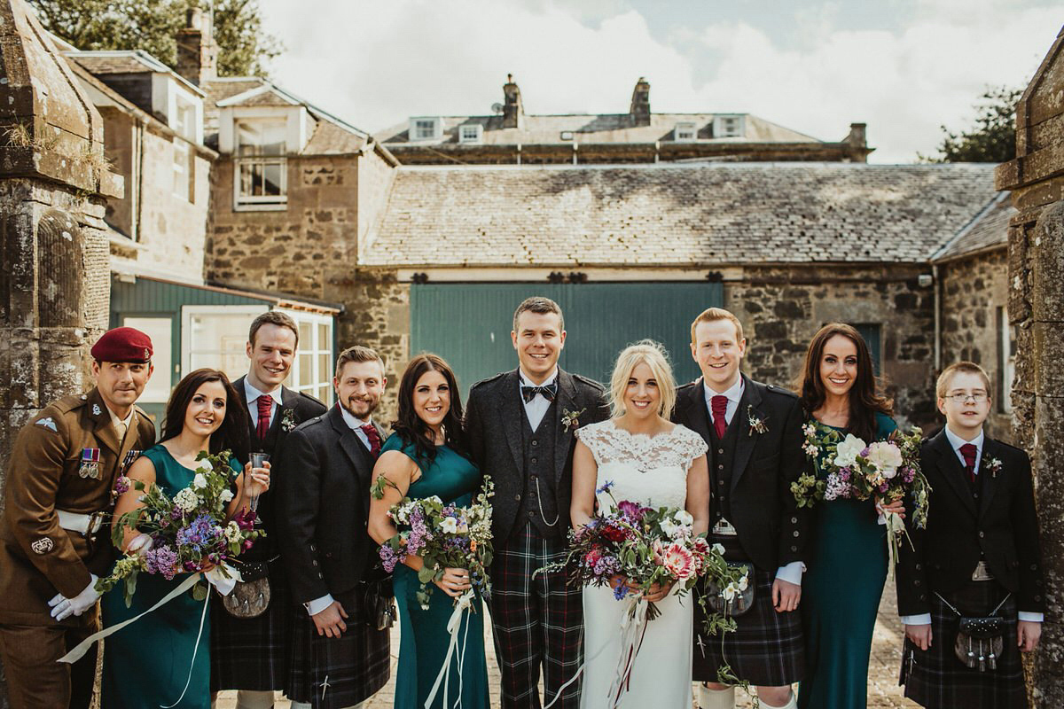 Nicola wears a Stewart Parvin gown for her elegant and romantic 'joining of the clans' inspired Scottish wedding. Photography by The Curries.