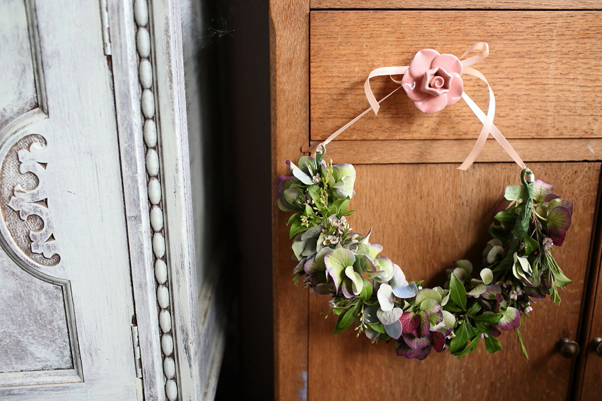 Florist Sam of Violets & Velvet wore a sequin dress by 'Somerset' by Alice Temperley for her colourful and flower-filled village hall wedding. Photography by Rebecca Prigmore.