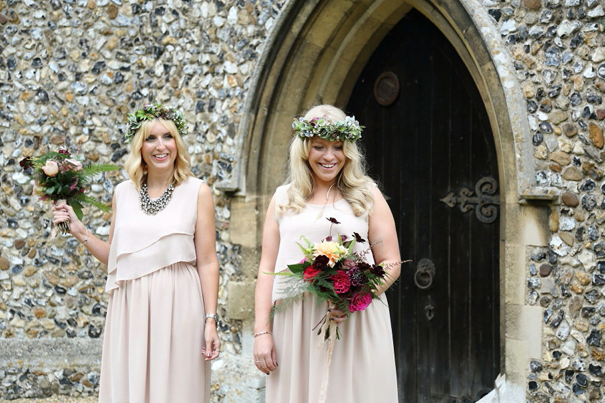 Florist Sam of Violets & Velvet wore a sequin dress by 'Somerset' by Alice Temperley for her colourful and flower-filled village hall wedding. Photography by Rebecca Prigmore.