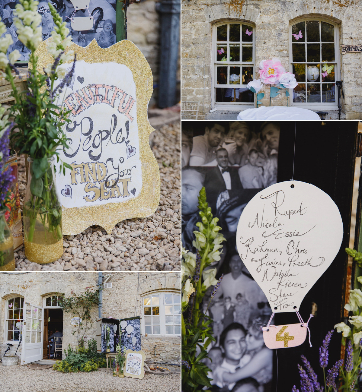 Victoria wears a Pronovias gown with a cathedral length veil for her relaxed, fun and colourful English country garden wedding in the Cotswolds. Photography by Sarah Ann Wright.