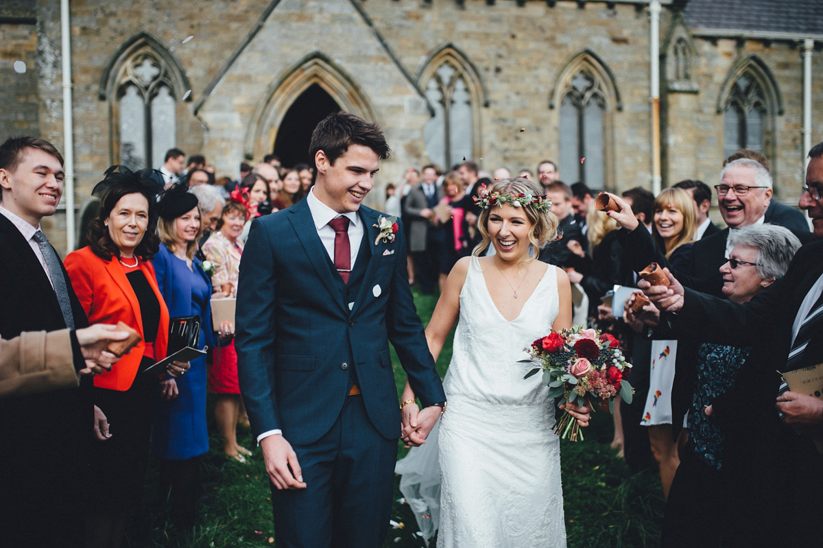 Lucy wore a 1920s inspired drop waist gown by Charlie Brear for her magical Autumn Papakata tipi wedding at Middlesmoor in Yorkshire. Silversixpence Films + Flawless Photography.