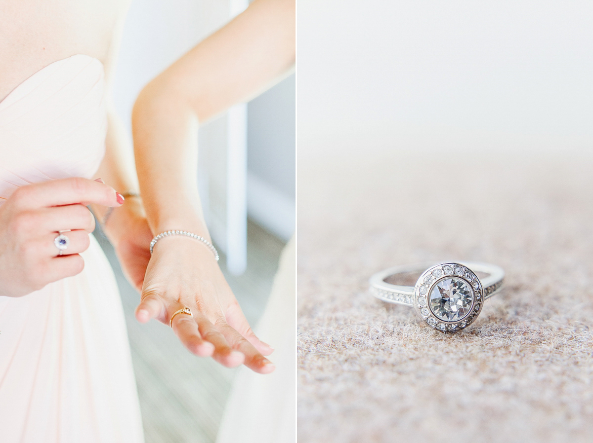 Stephanie wore a backless lace dress for her outdoor Spring wedding held at Hyde House country house hotel. Images by White Stag Photography.