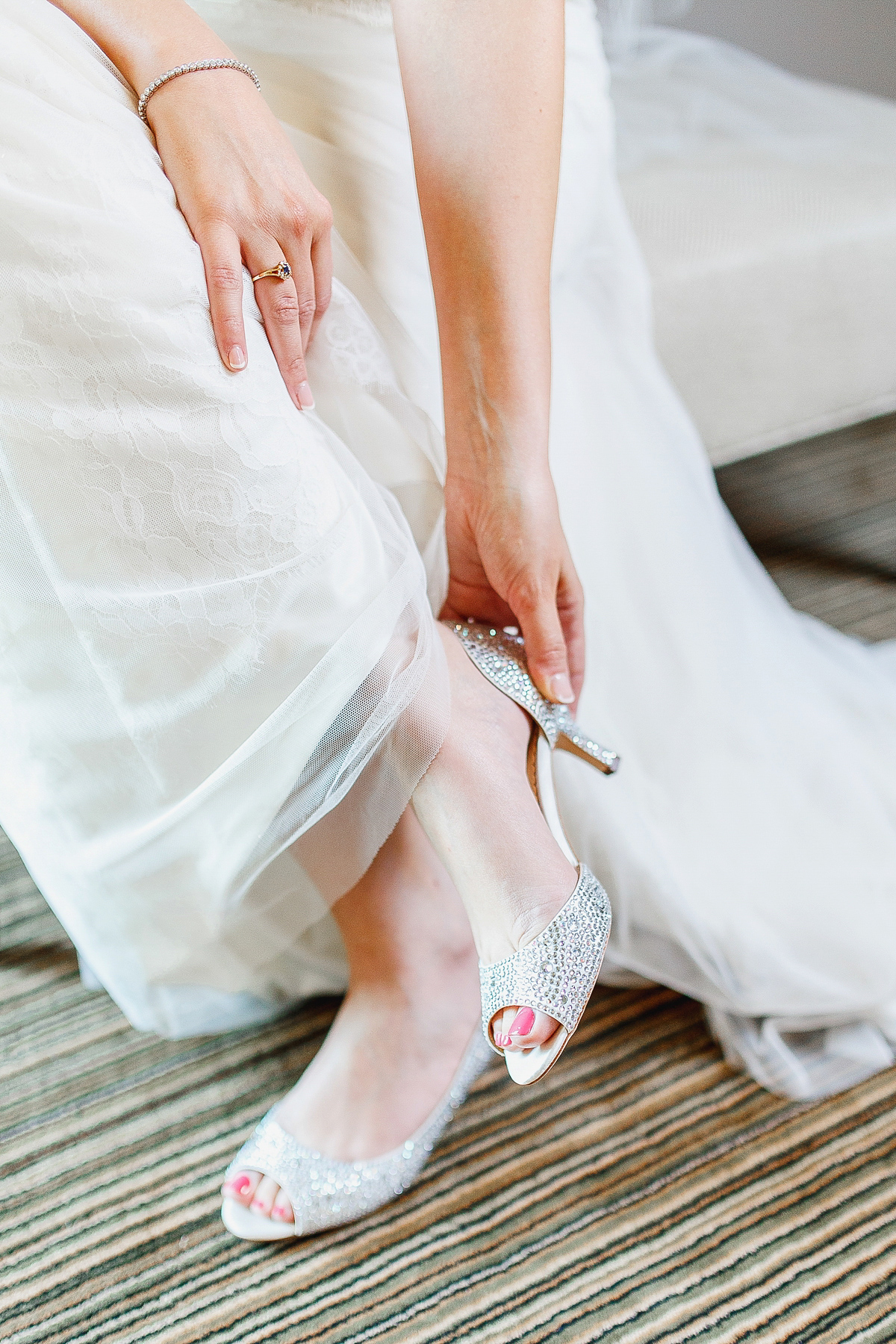 Stephanie wore a backless lace dress for her outdoor Spring wedding held at Hyde House country house hotel. Images by White Stag Photography.