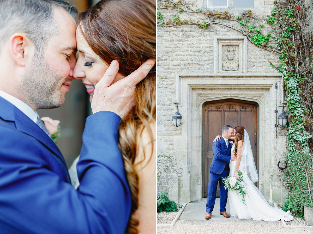 Stephanie wore a backless lace dress for her outdoor Spring wedding held at Hyde House country house hotel. Images by White Stag Photography.