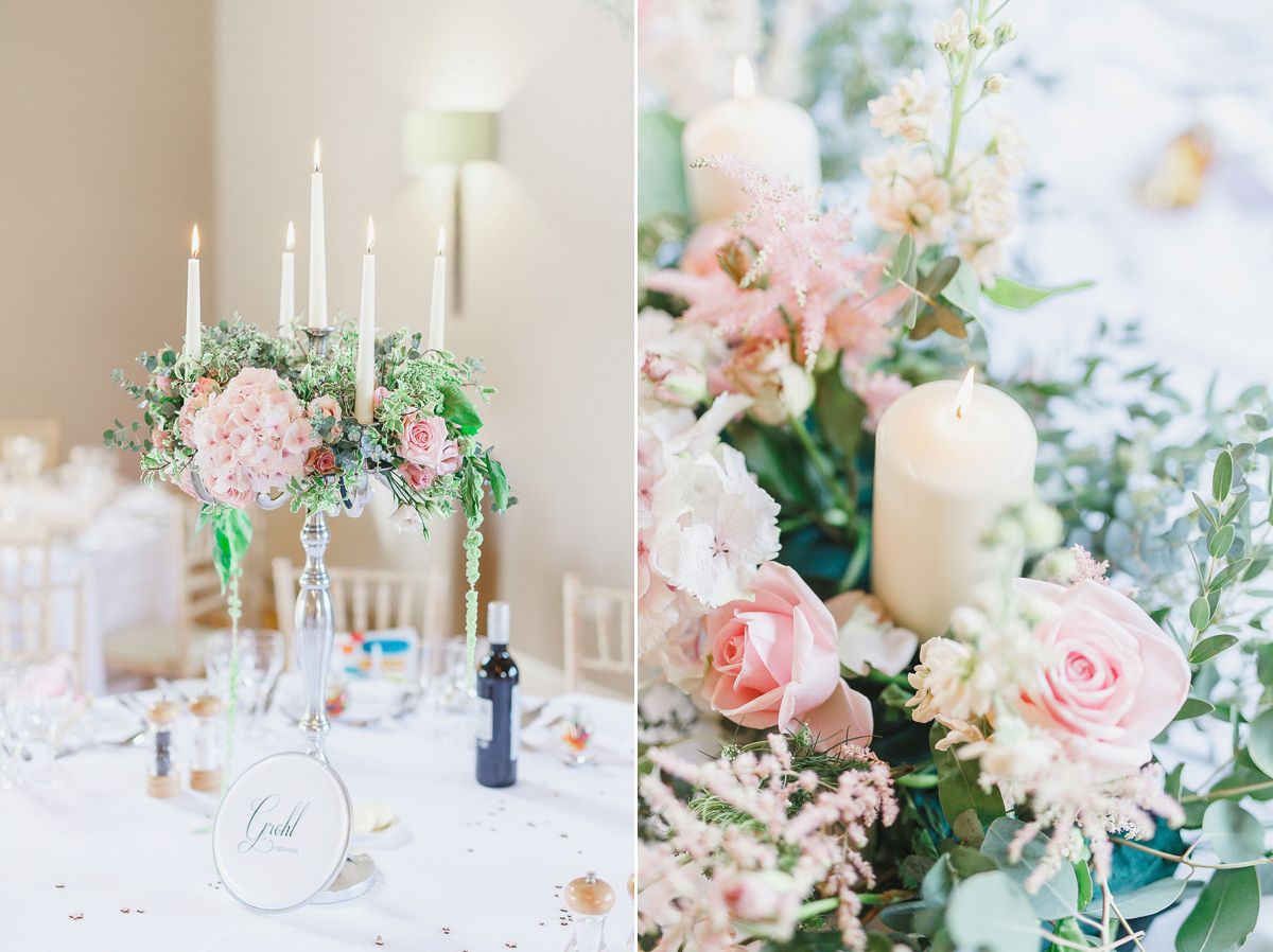 Stephanie wore a backless lace dress for her outdoor Spring wedding held at Hyde House country house hotel. Images by White Stag Photography.