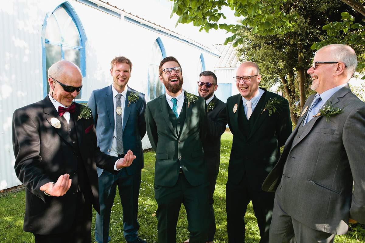 Sophie wore a Ghost dress for her elegant Spring wedding. Her bridesmaids wore mint green. Photography by Matilda Delves.