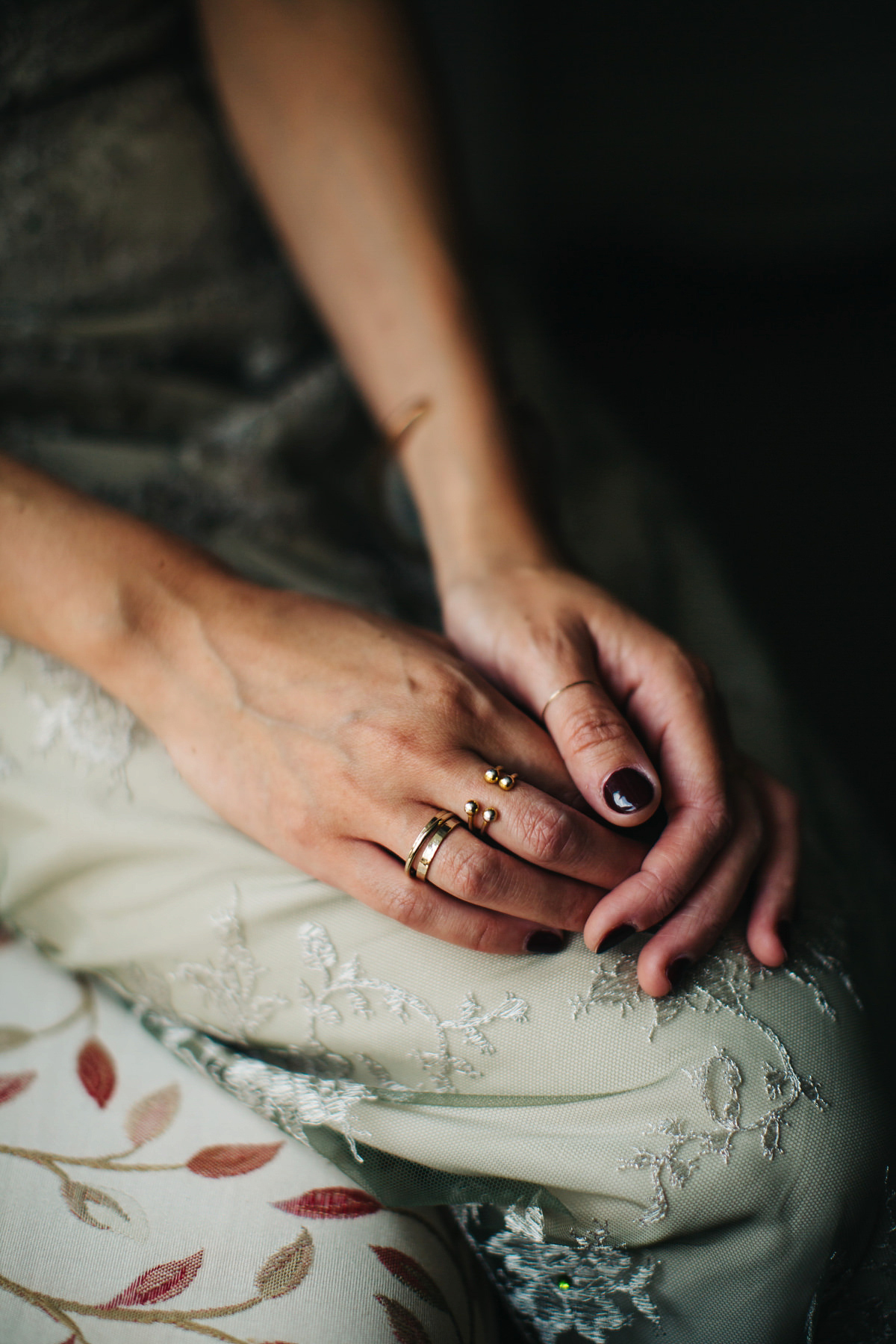 Boho bride Alice wore a pale green lace wedding dress and floral crown for her wild woodland inspired, free spirited South Devon wedding at Langdon Court. Photography by Richard Skins.