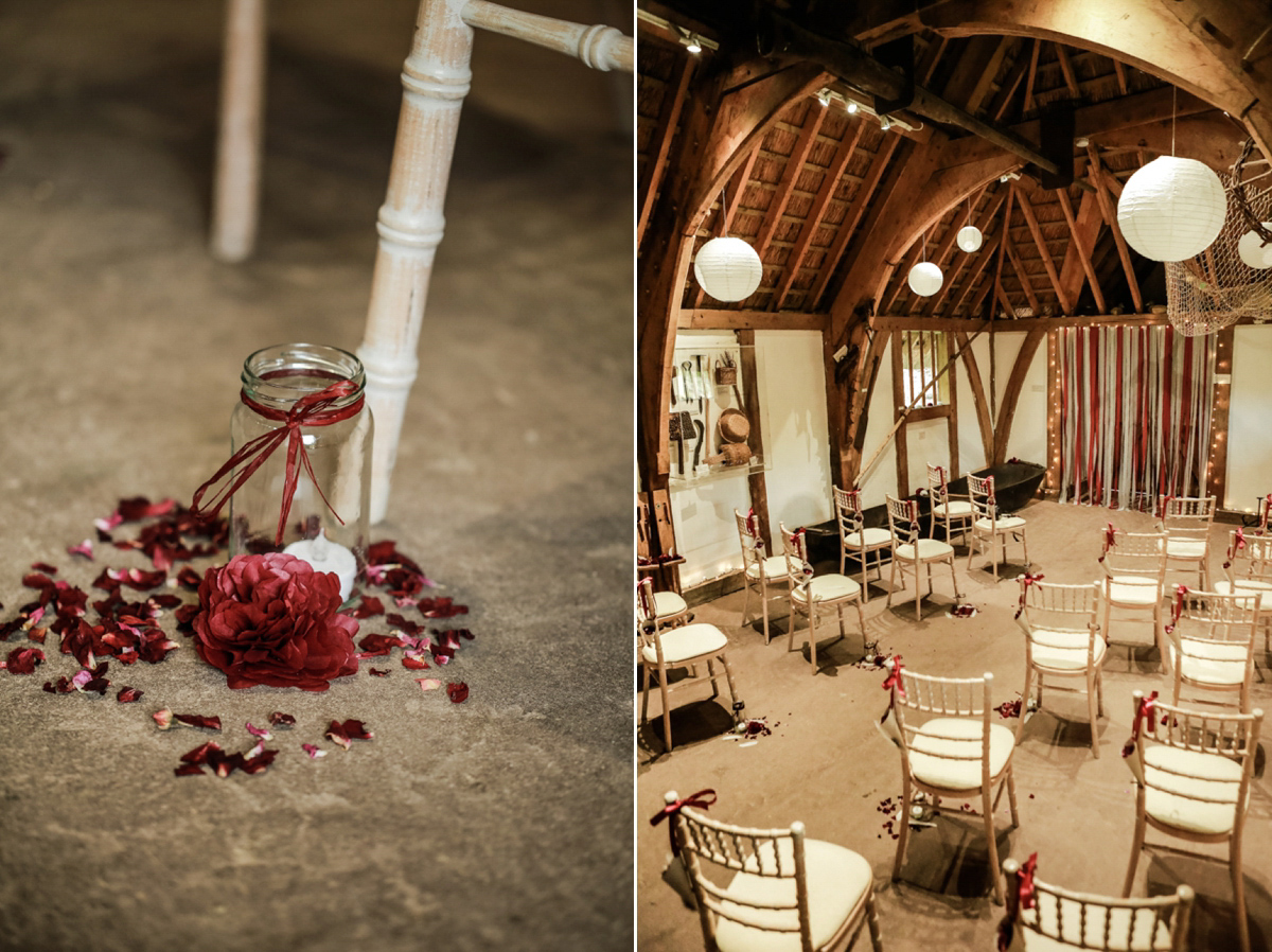 Gillian wore a short lace John Lewis wedding dress and a feather in her hair for her nature inspired Autumn wedding at London Wetlands Centre. Images by Kristida Photography.