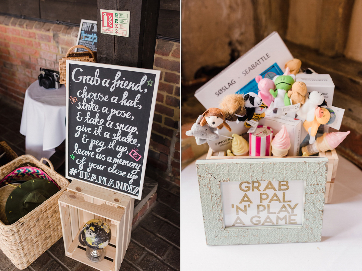 Liz wore a Vivienne Westwood dress for her hot air balloon and travel inspired wedding ('Around the World in 80 Days', Phileas Fogg style). A Lillibrooke Hall summer barn wedding, photographed by Faye Cornhill.