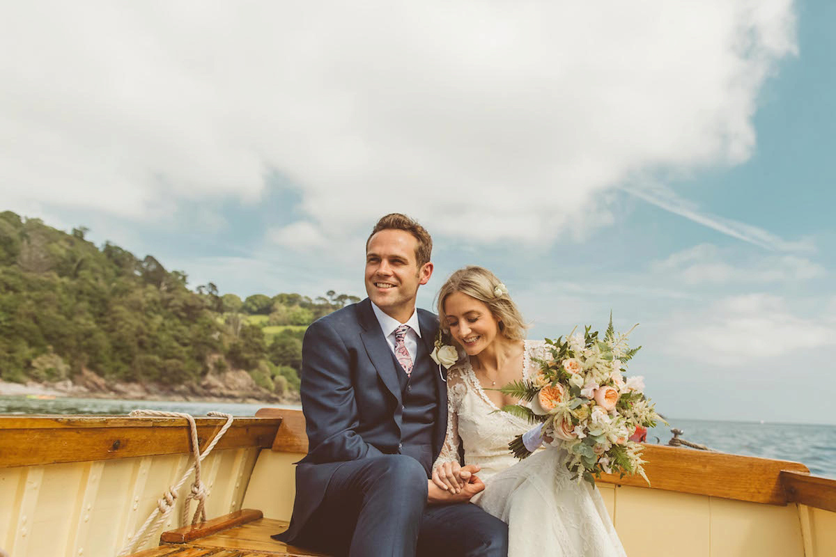 Bride Anna wore a feminine and bohemian inspired Rembo Styling dress for her wedding at her husbands family home in Devon. Photography by Jay Rowden.