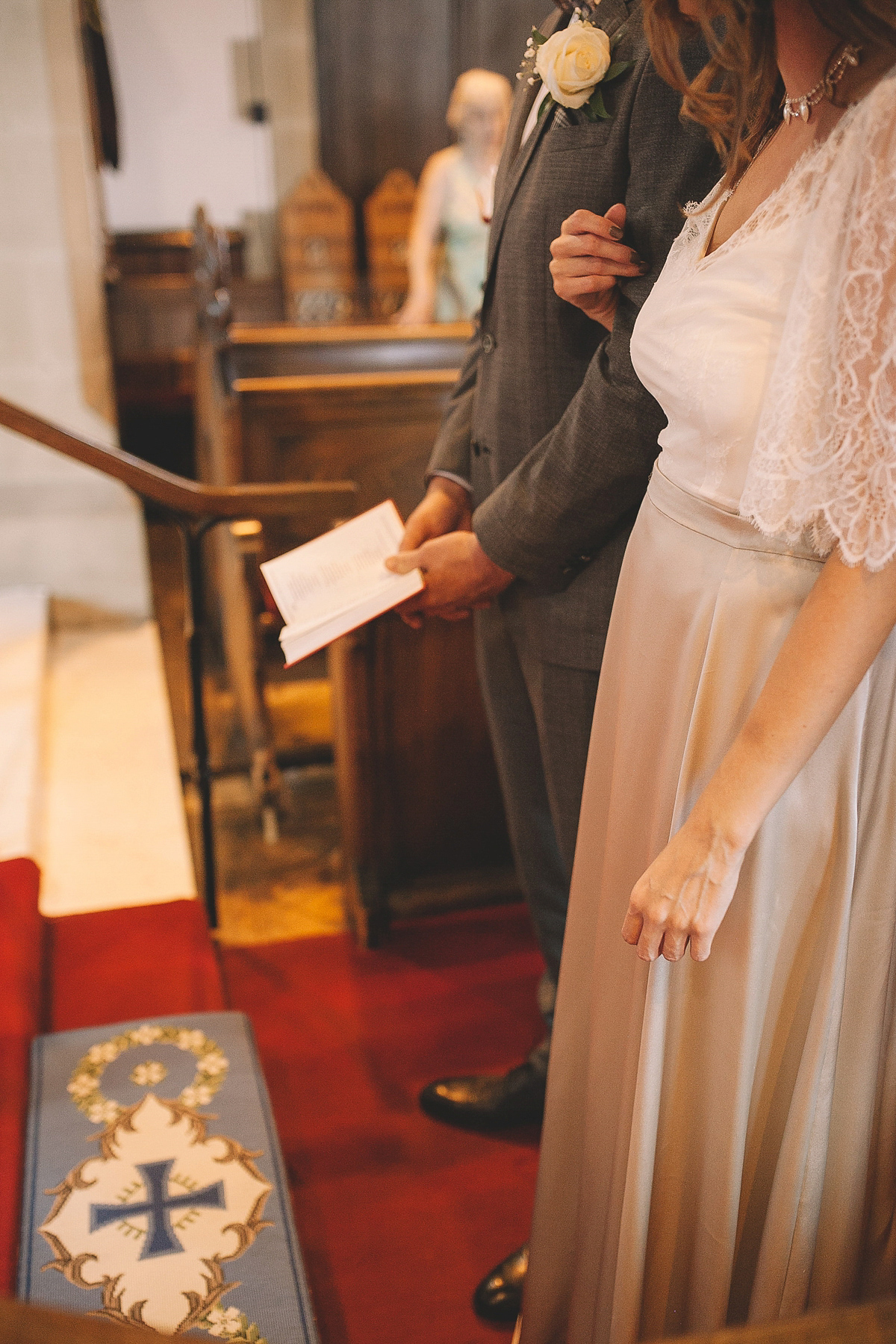 Bride Joanna wore an elegant Kate Beaumont gown for her modern, industrial chic style, minimalist and fuss-free wedding. Photography by Rosie Hardy.