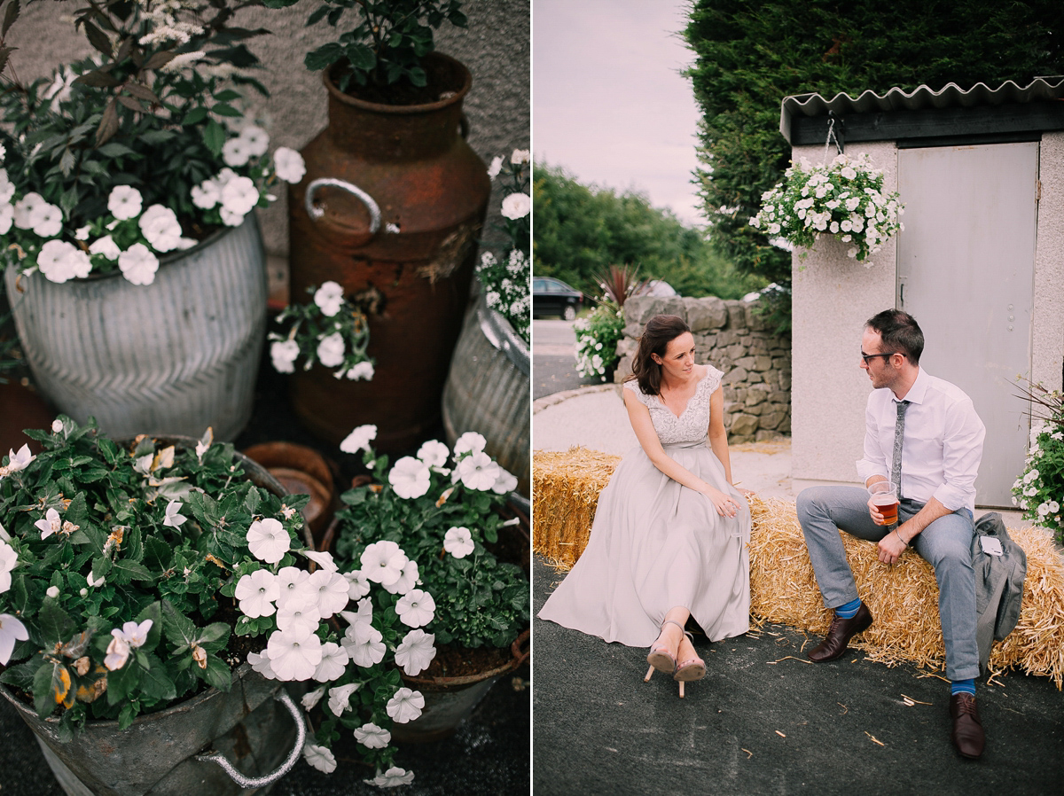 Bride Joanna wore an elegant Kate Beaumont gown for her modern, industrial chic style, minimalist and fuss-free wedding. Photography by Rosie Hardy.