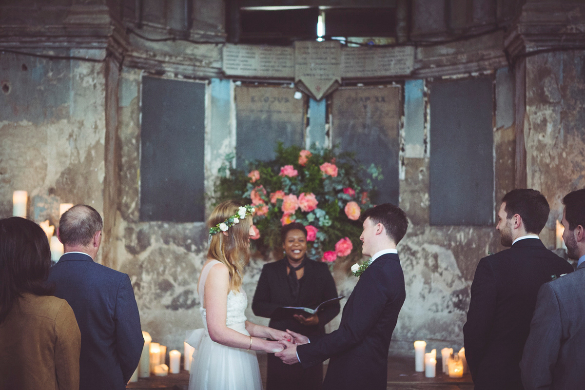 Holly wore a Grace Loves Lace gown for her modern wedding planned in just 2 weeks. The venue was The Asylum chapel in London. Photography by My Beautiful Bride.