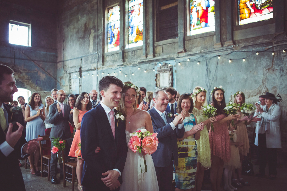 Holly wore a Grace Loves Lace gown for her modern wedding planned in just 2 weeks. The venue was The Asylum chapel in London. Photography by My Beautiful Bride.