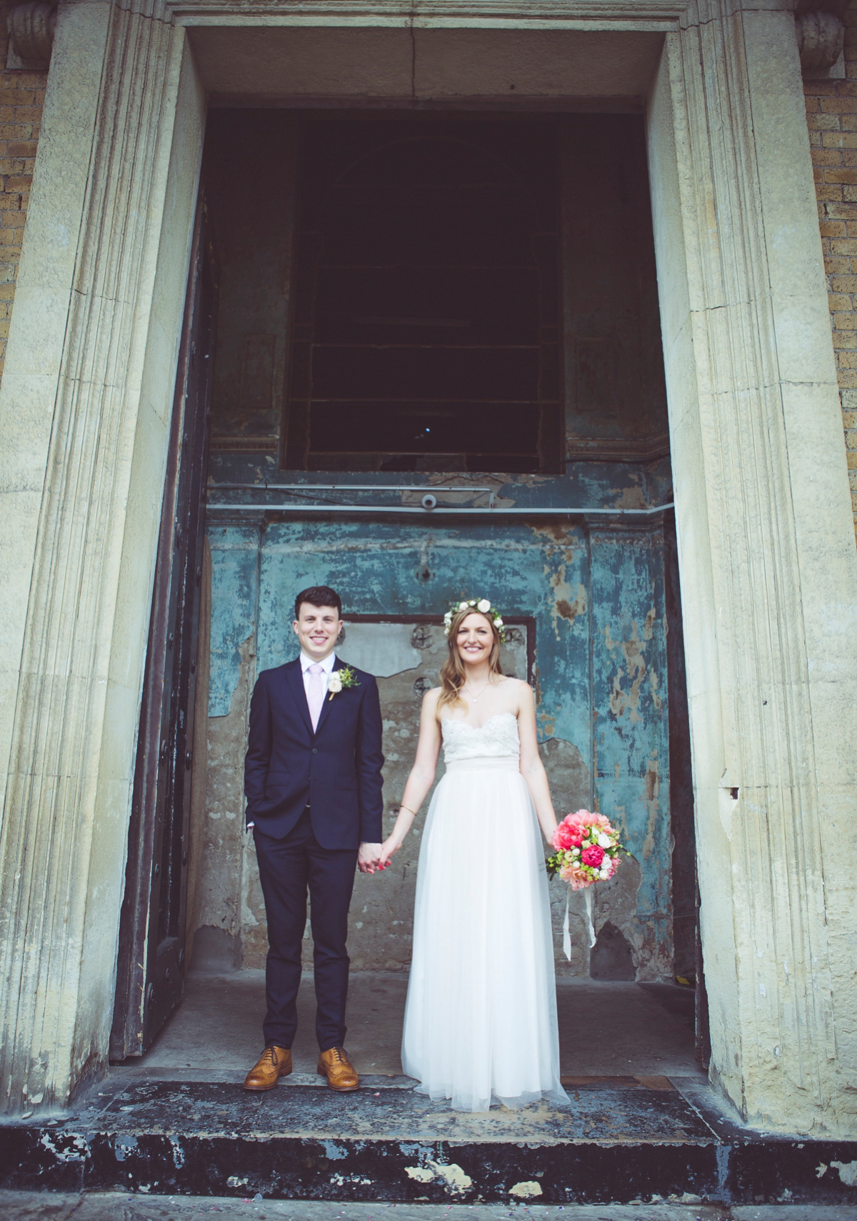 Holly wore a Grace Loves Lace gown for her modern wedding planned in just 2 weeks. The venue was The Asylum chapel in London. Photography by My Beautiful Bride.