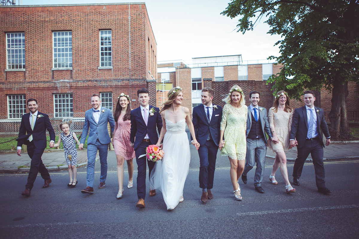 Holly wore a Grace Loves Lace gown for her modern wedding planned in just 2 weeks. The venue was The Asylum chapel in London. Photography by My Beautiful Bride.