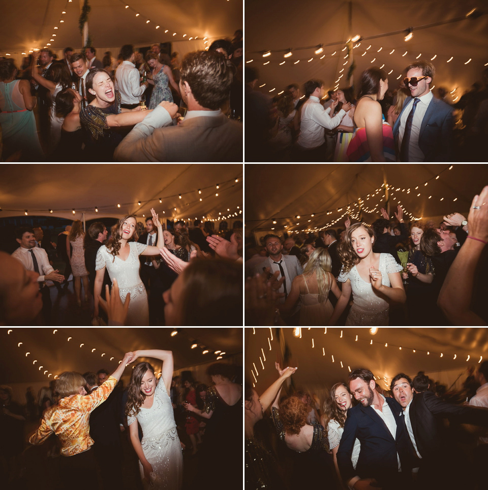 Bride Alison wears a beaded Eliza Jane Howell wedding dress for her glamorous and whimsical summer wedding. Captured by Tom Ravenshear Phtography.